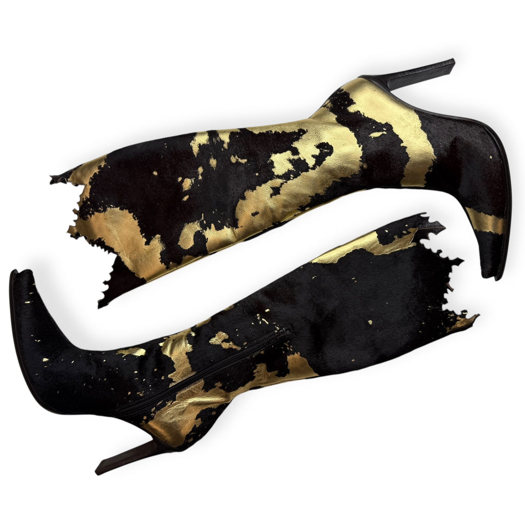 DÉBUT BLACK AND GOLD LEATHER BOOTS
