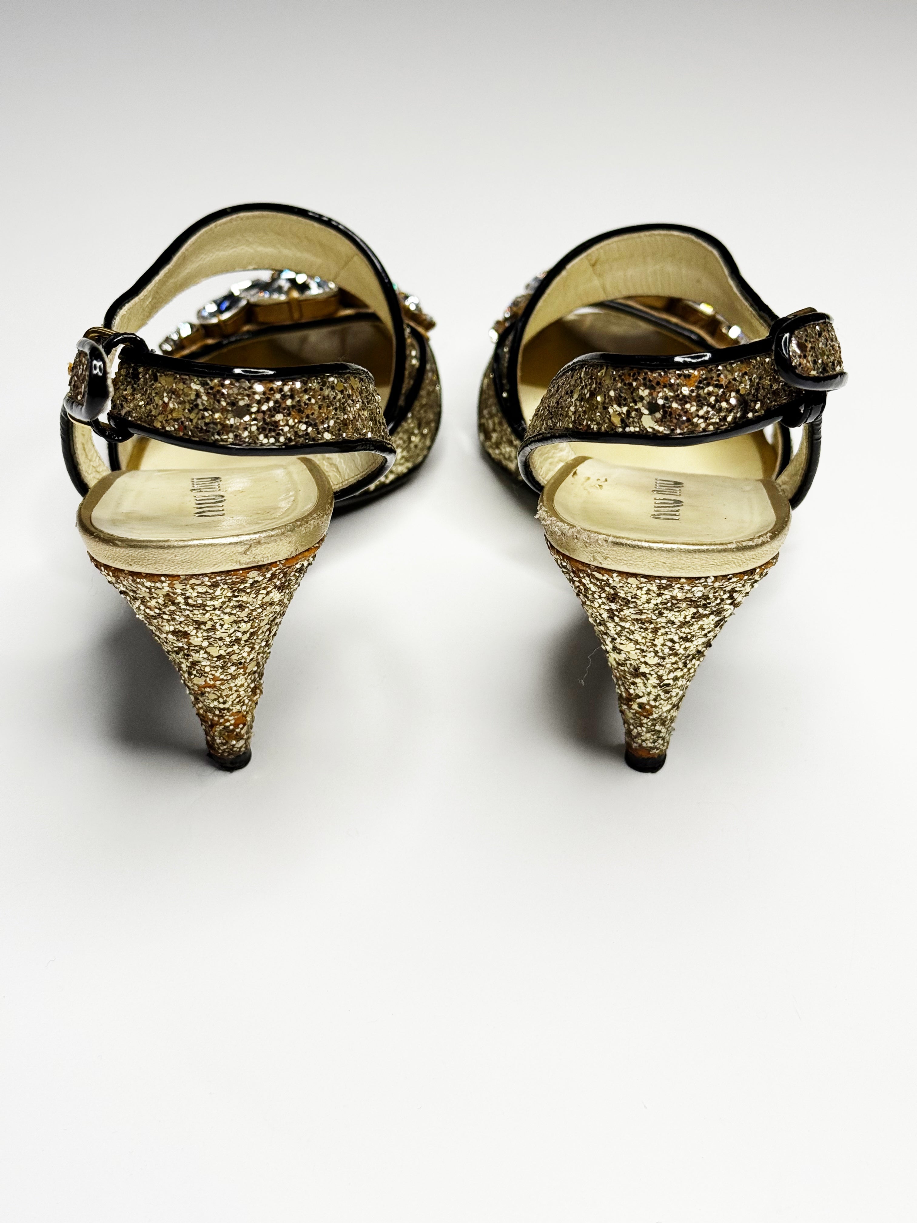 Miu Miu Glitter Crystal Embellished Heels