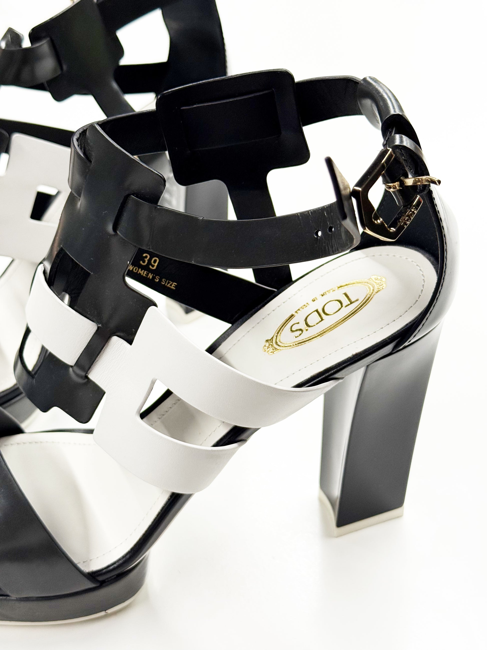 TOD’S Black & White Leather Platform Sandals