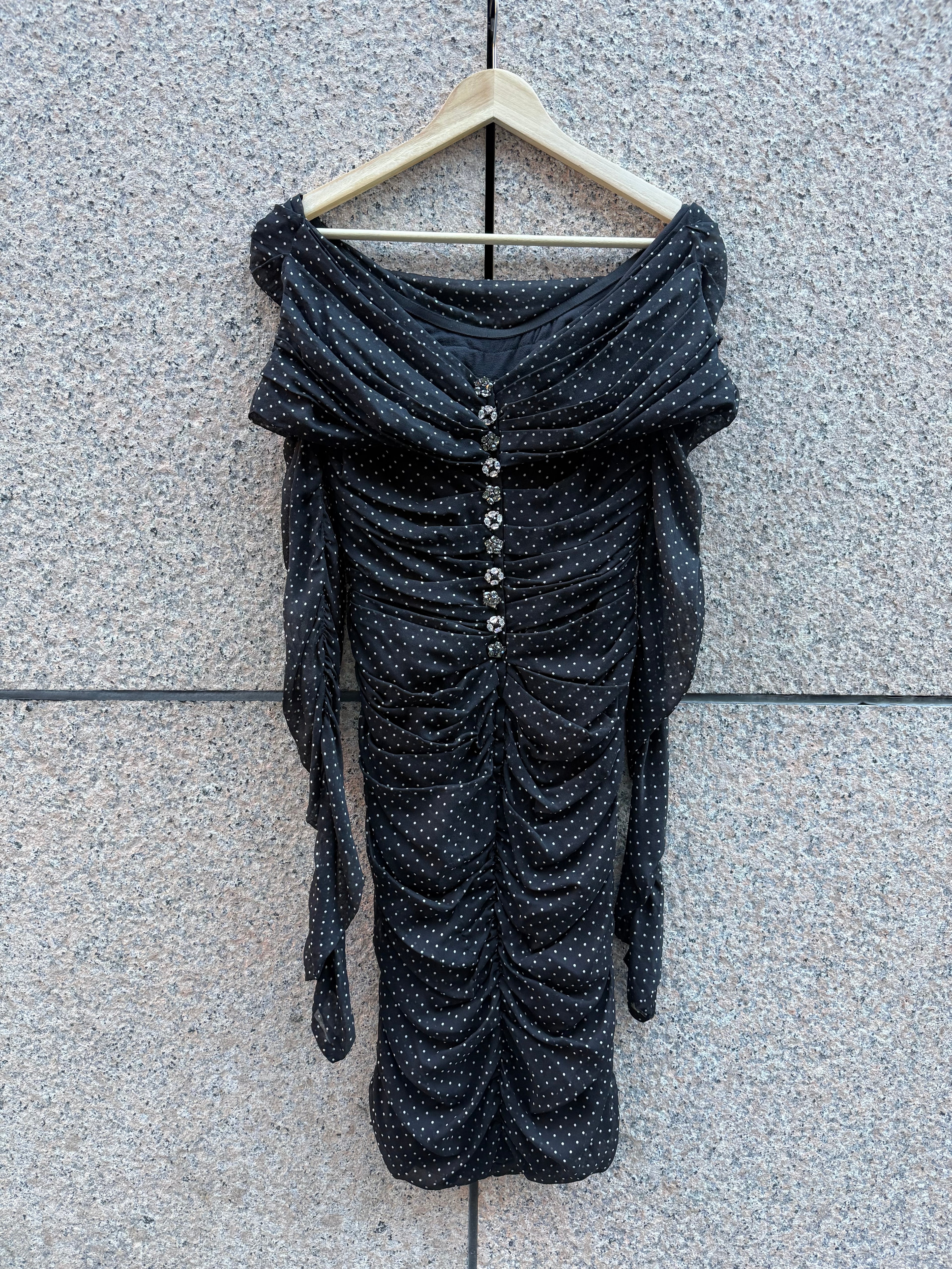 Dolce & Gabbana Black Polka Dot Ruched Dress