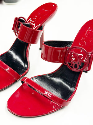 Christian Dior Logo Red Patent Leather Mules