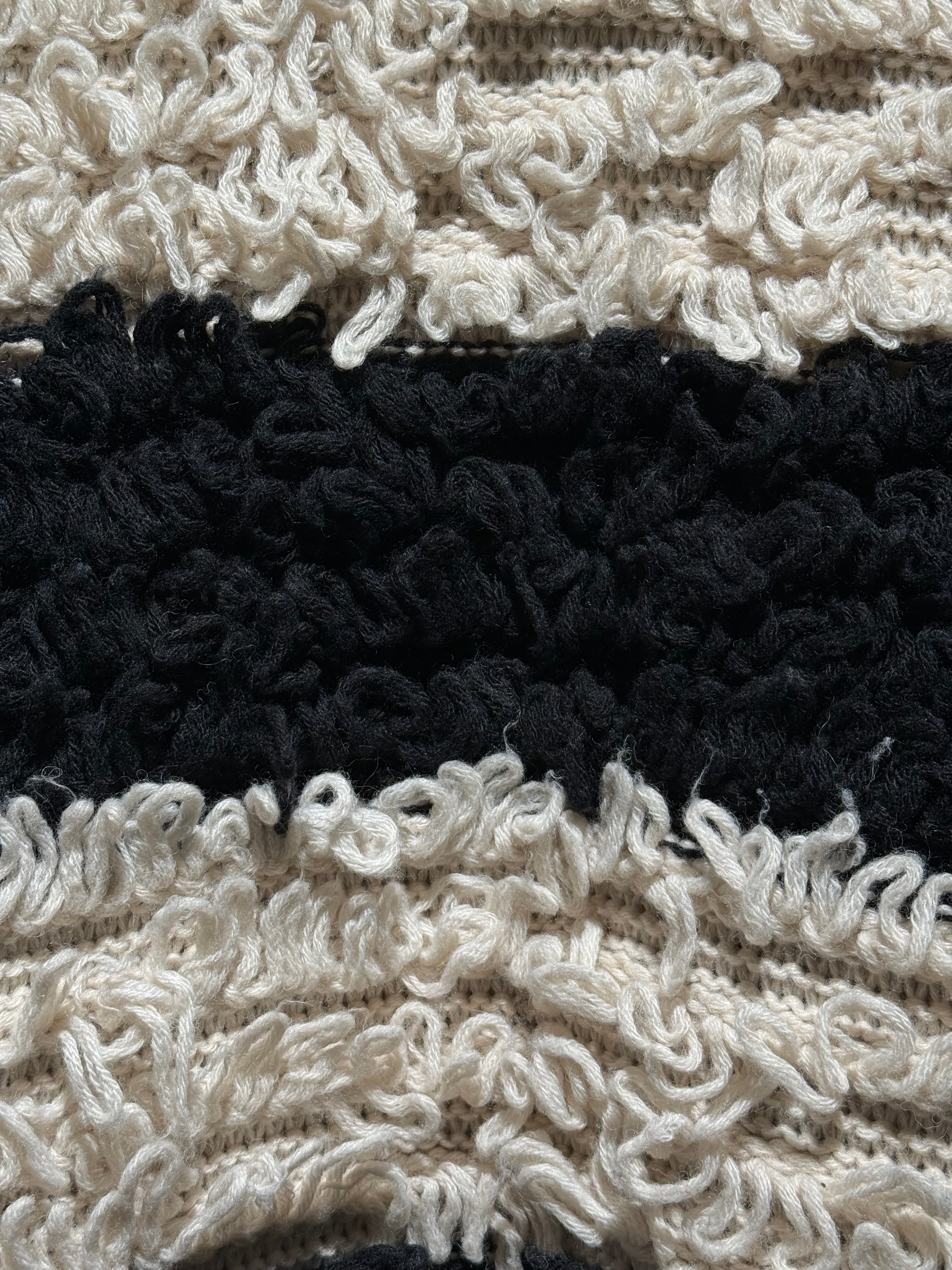 Vicolo Long Loop-Knit Striped Cardigan — Black & Ivory