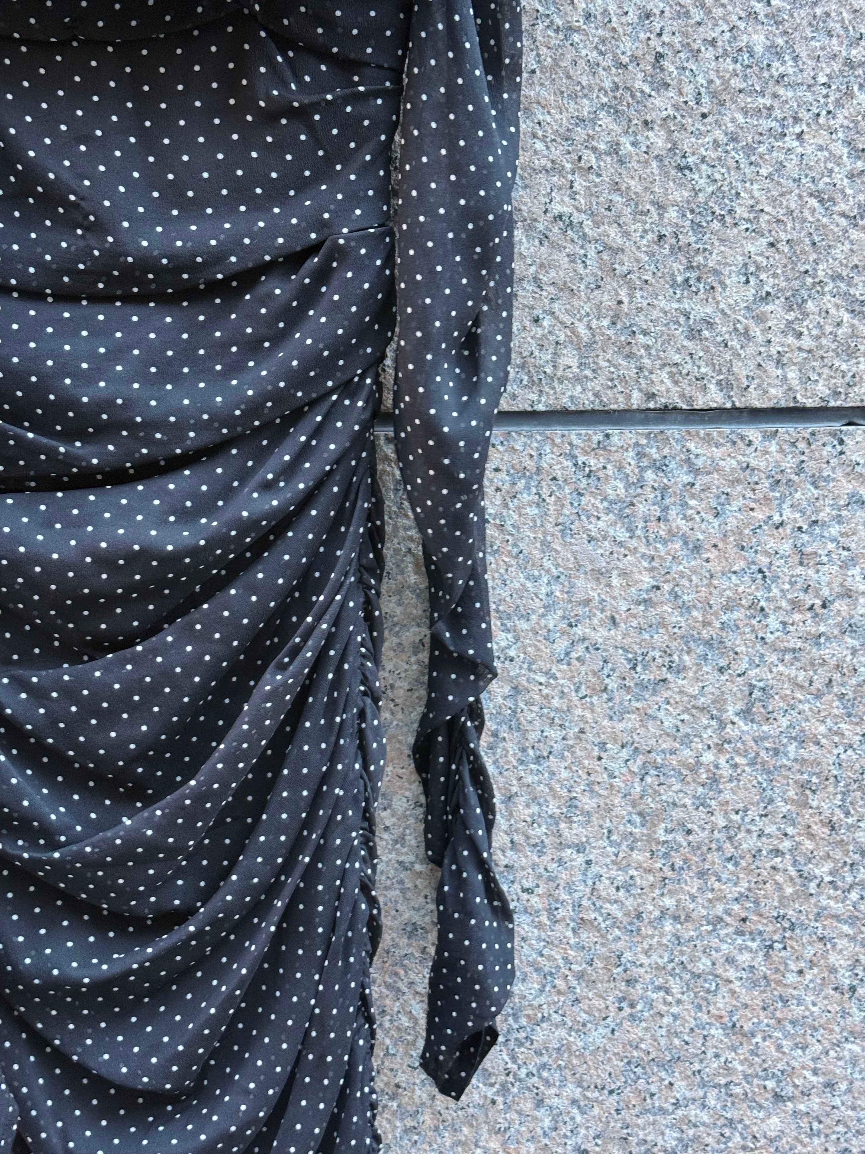 Dolce & Gabbana Black Polka Dot Ruched Dress