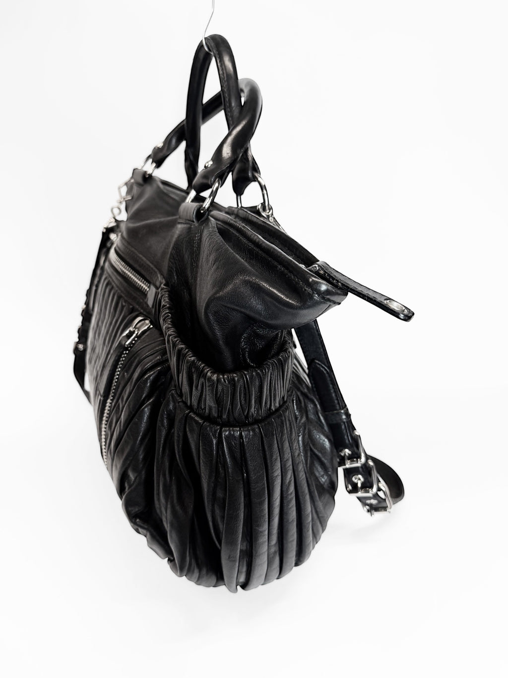 MIU MIU Black Pleated Leather Satchel Bag