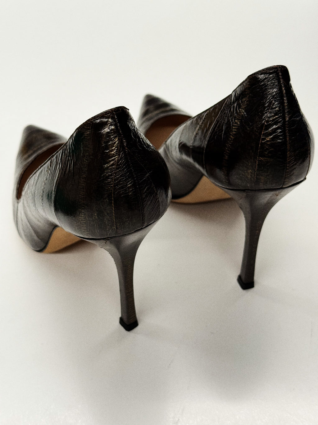 Manolo Blahnik Black Textured Leather Pumps