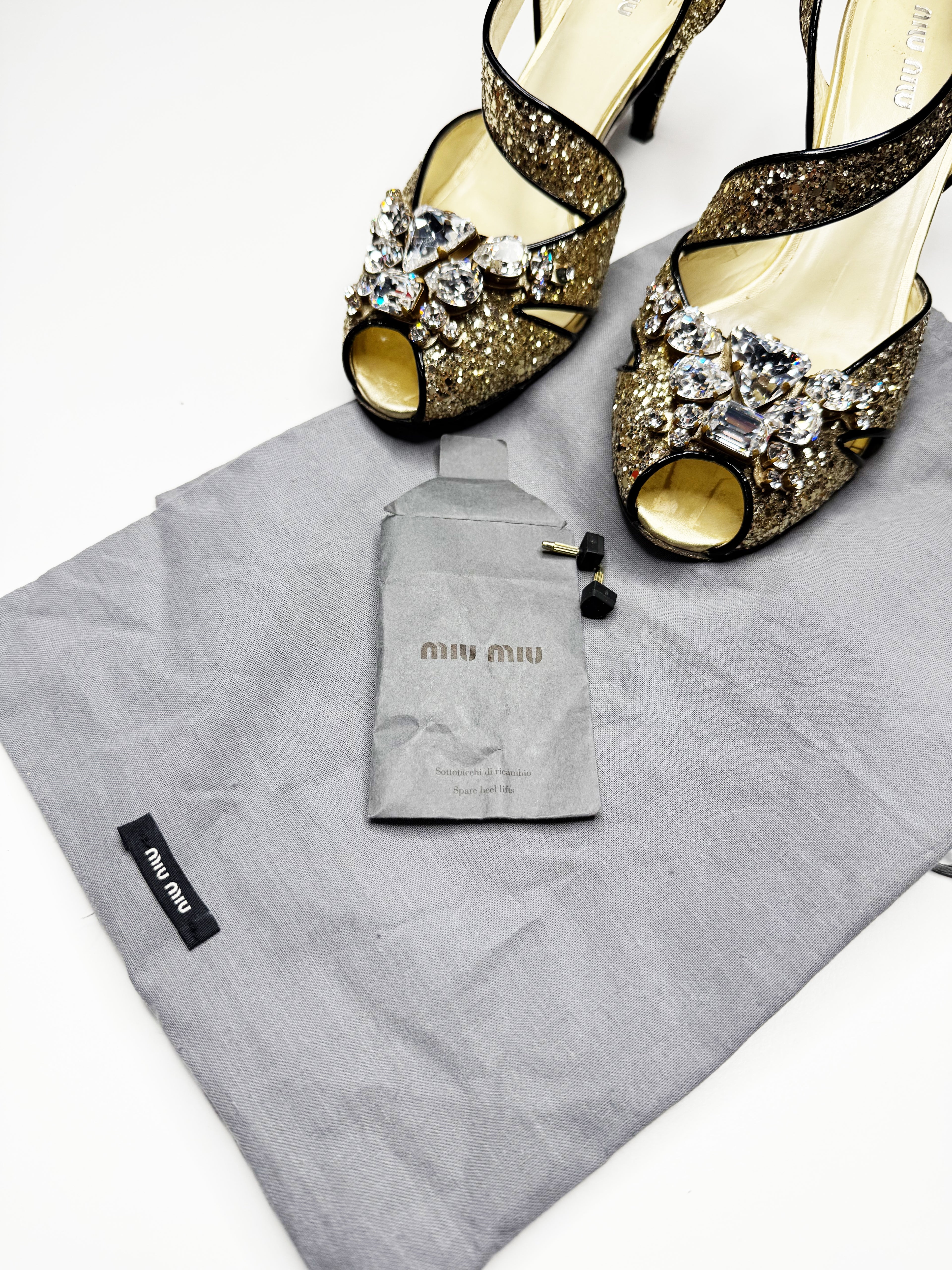 Miu Miu Glitter Crystal Embellished Heels