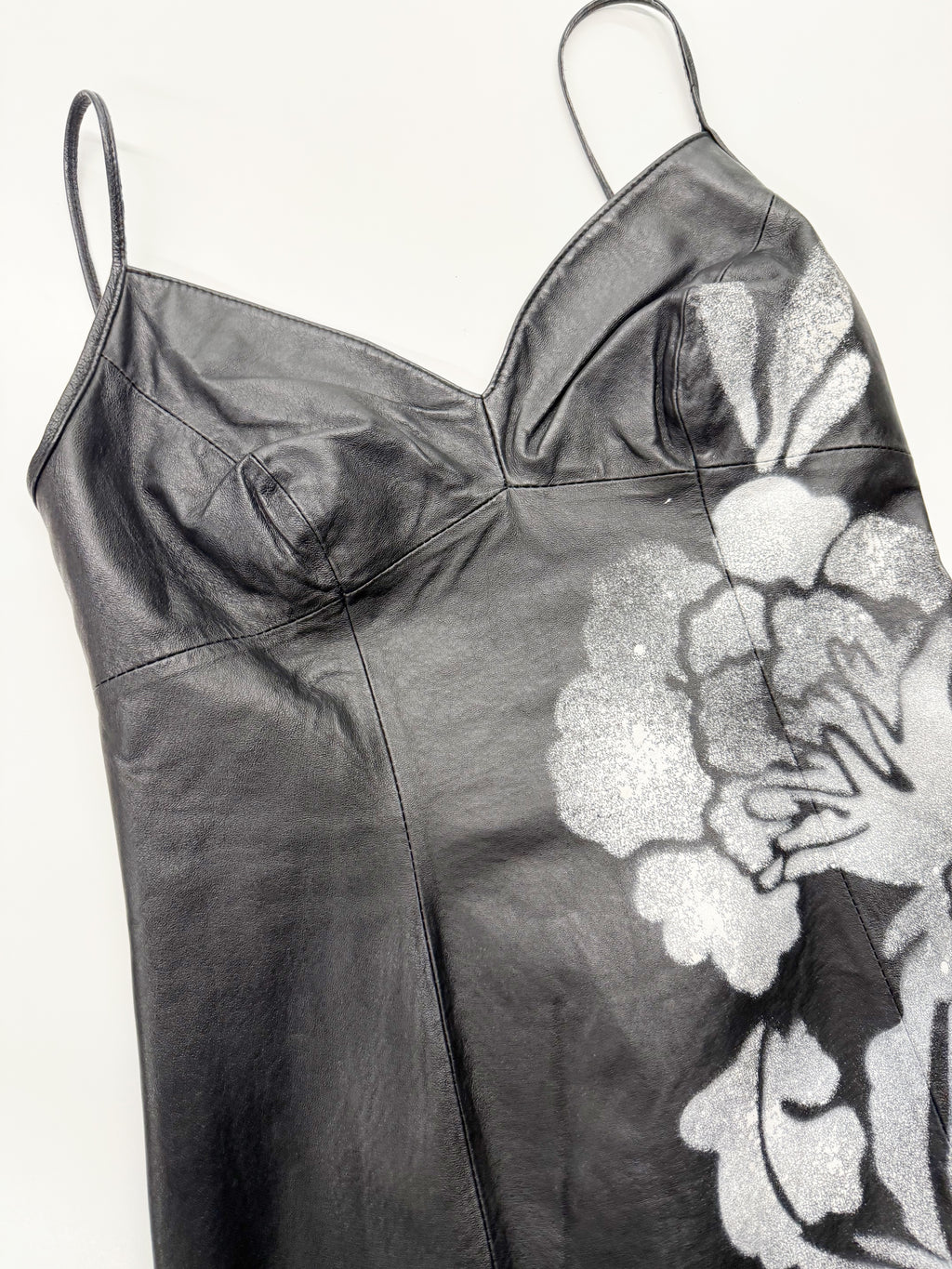 Black Leather Lace-Up Dress with Spray Floral Detail — Faust