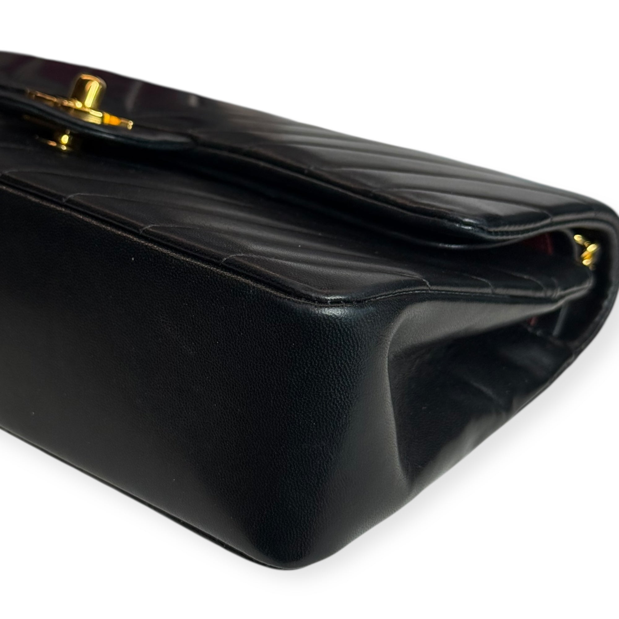 Chanel Vintage Double Flap Medium Chevron Bag — Black Lambskin, 24K