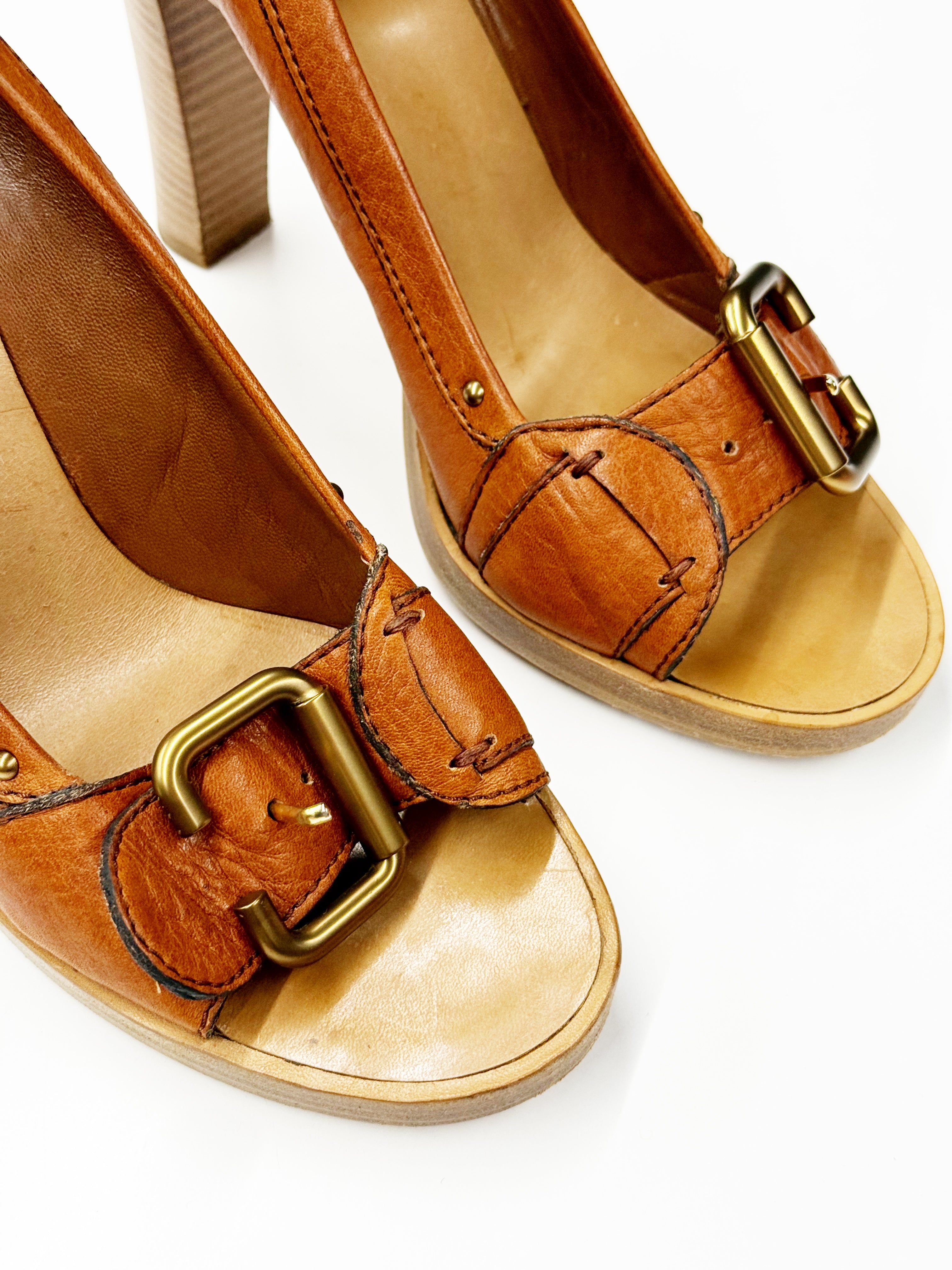 Chloé Tan Peep-Toe Heels