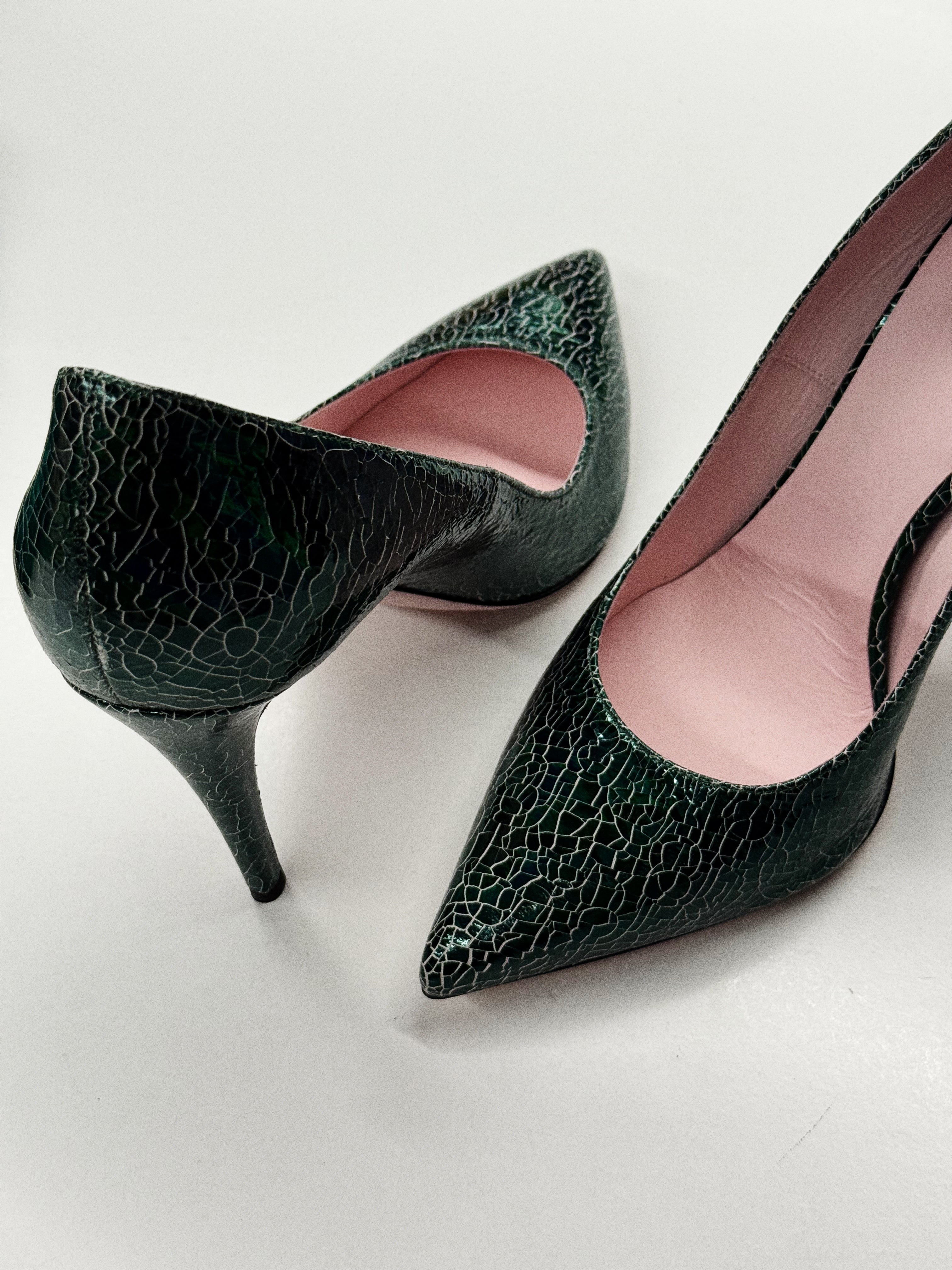 Giamba Paris Green Embossed Leather Pumps