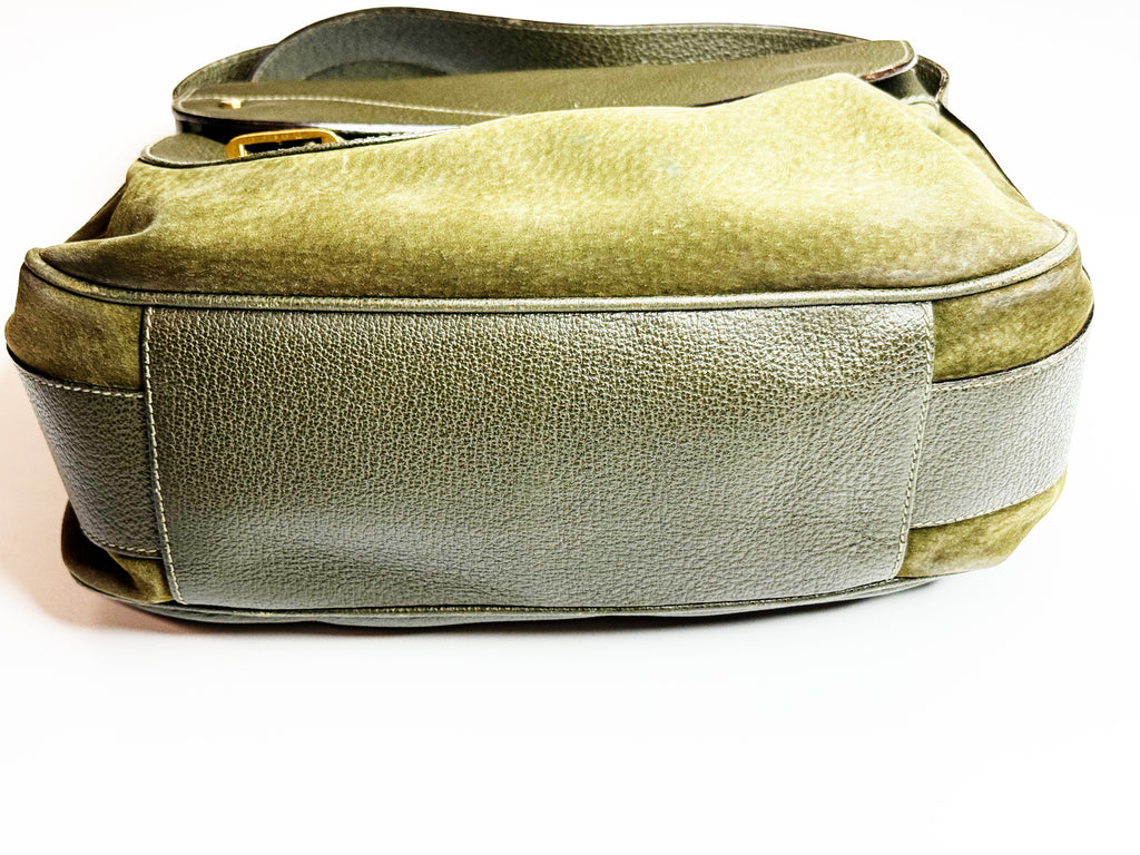 Vintage Gucci Green Suede & Leather Shoulder Bag
