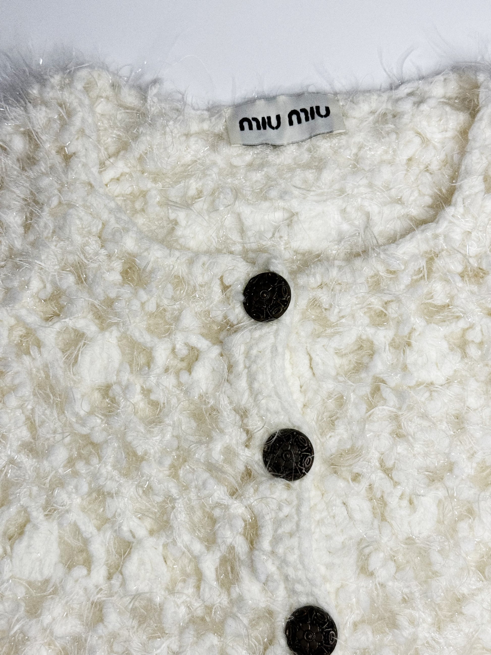 Miu Miu Ivory Cropped Knit Cardigan