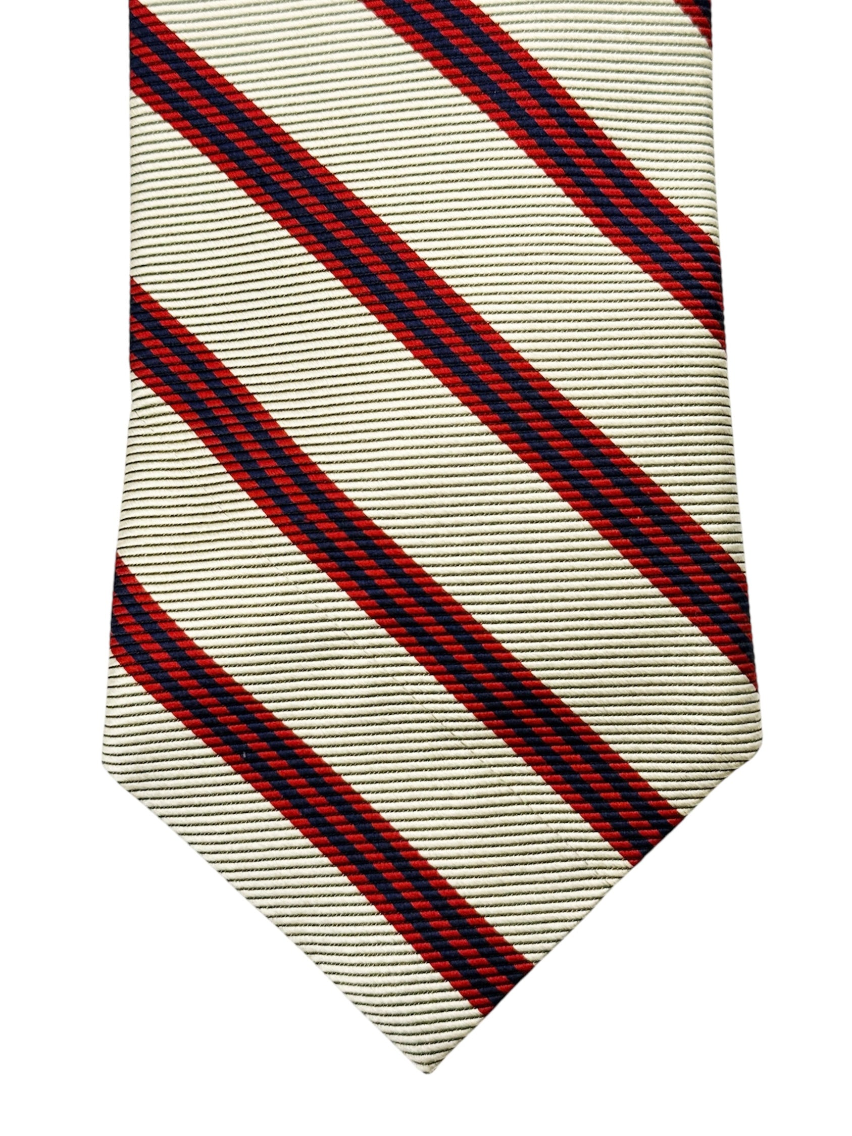 Brooks Brothers Ivory Red & Navy Striped Silk Tie