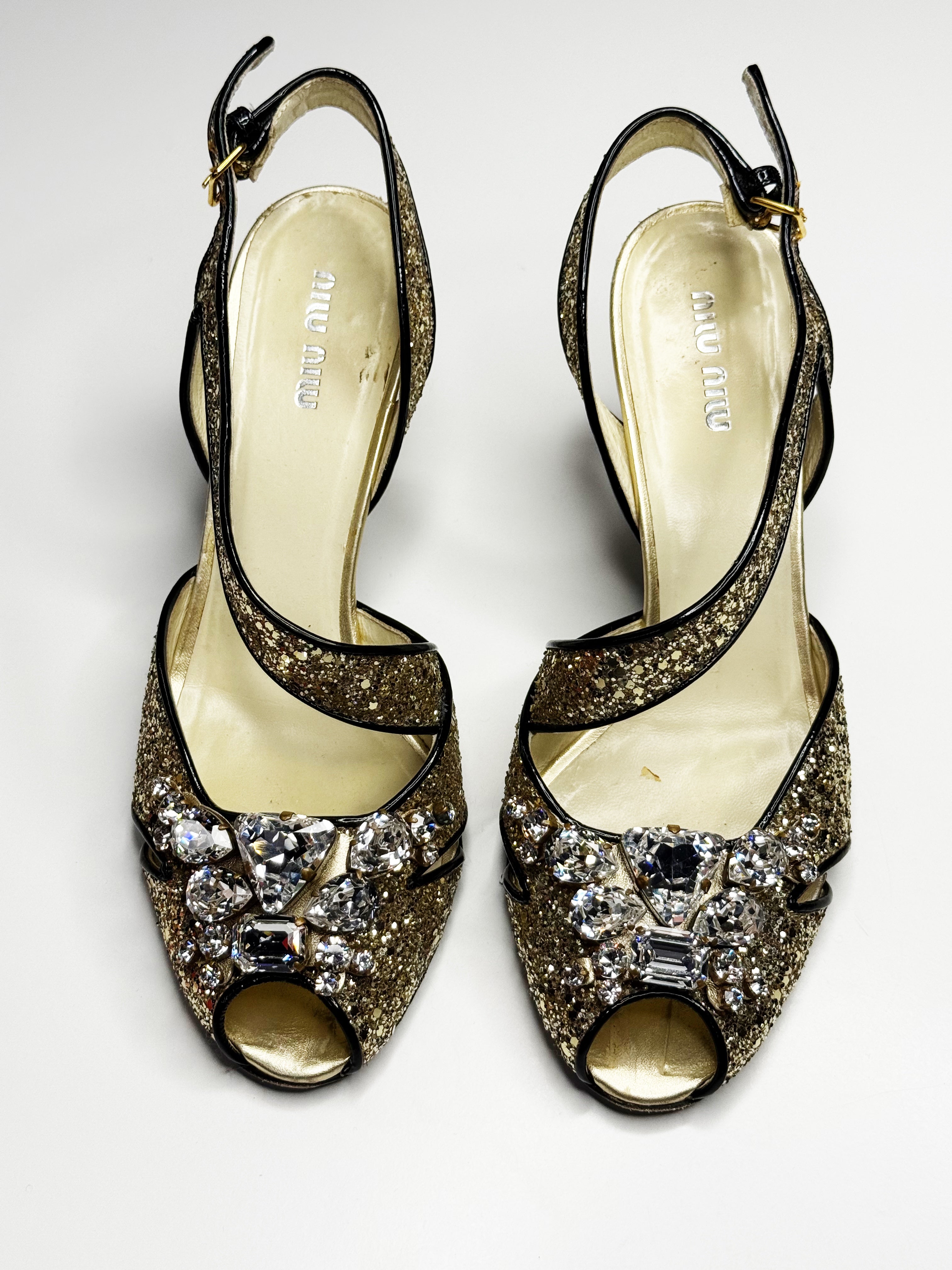 Miu Miu Glitter Crystal Embellished Heels