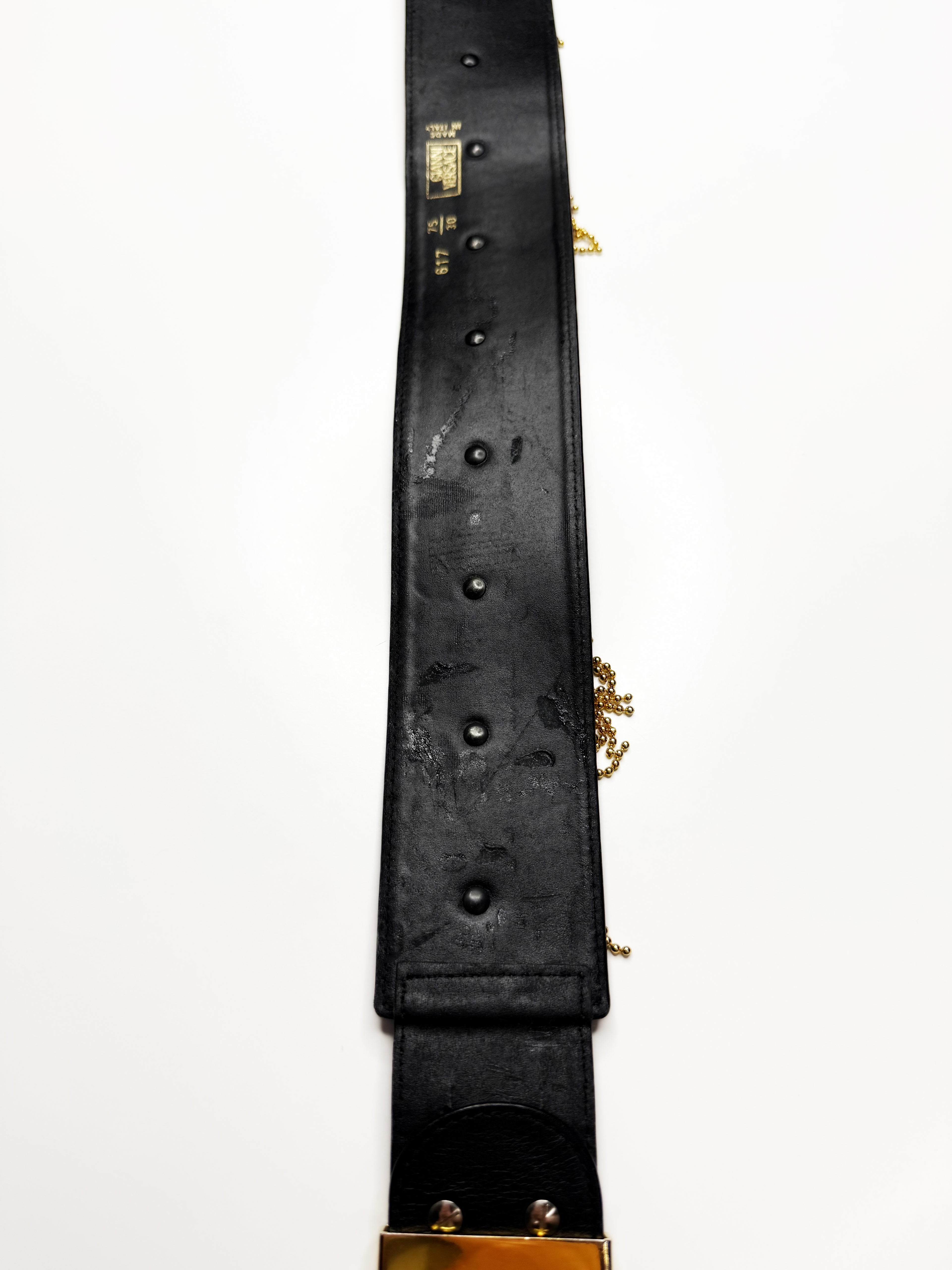 GIANNI VERSACE Black Leather Medusa Chain Belt