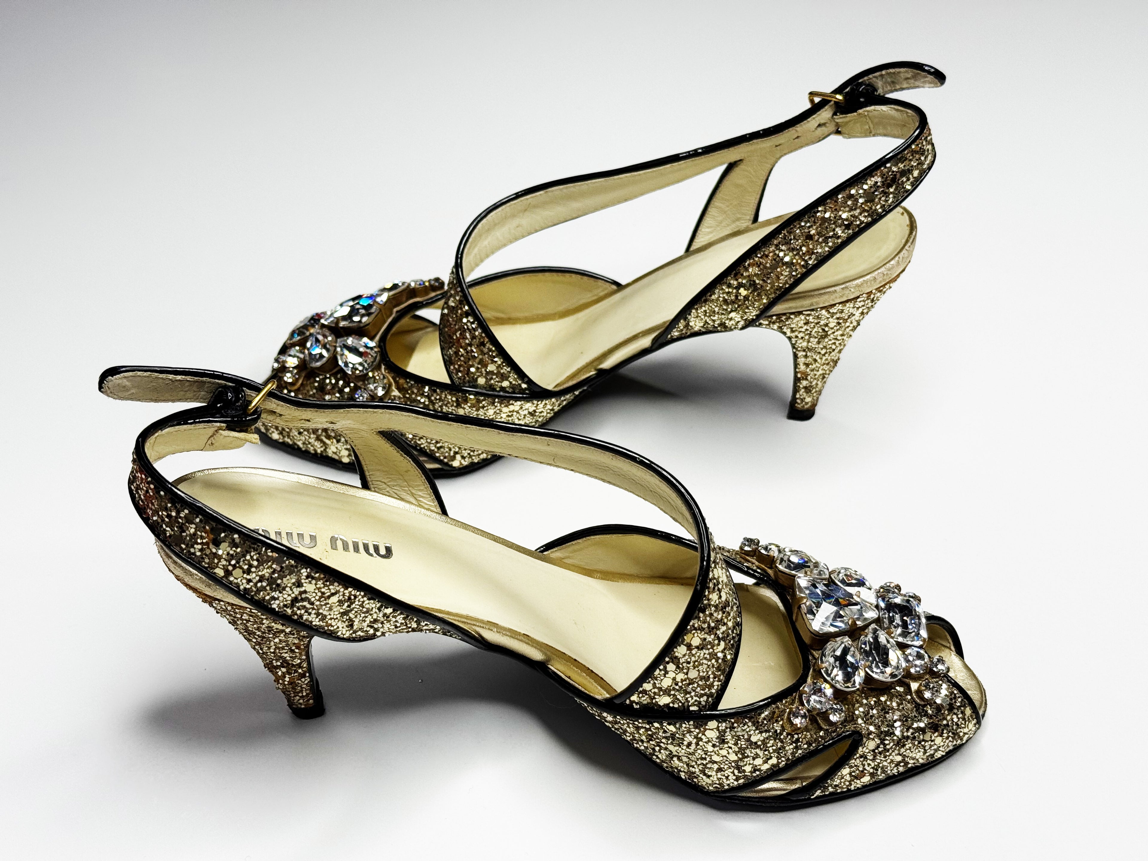 Miu Miu Glitter Crystal Embellished Heels