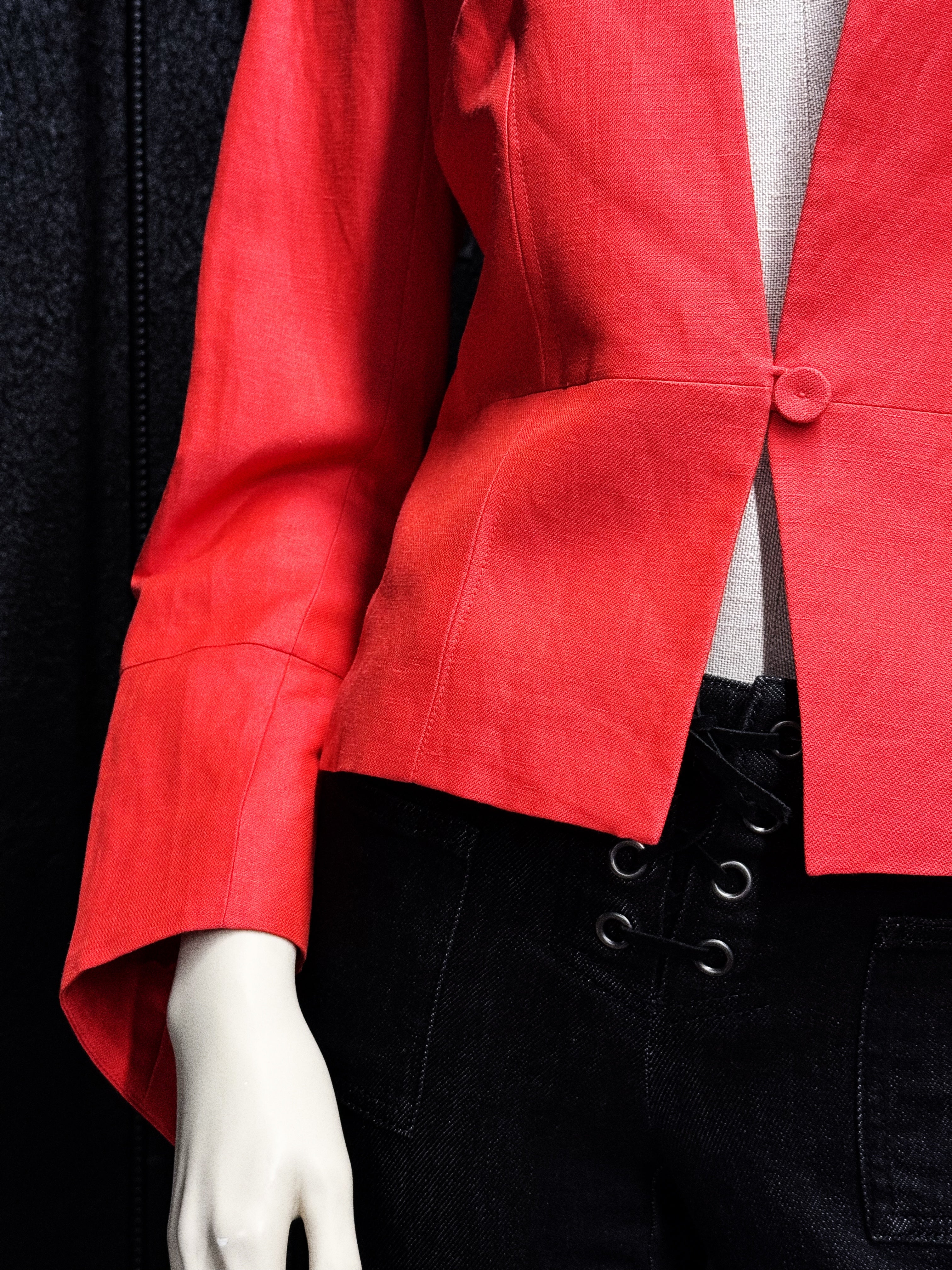 JAEGER Red Silk-Linen Fitted Blazer