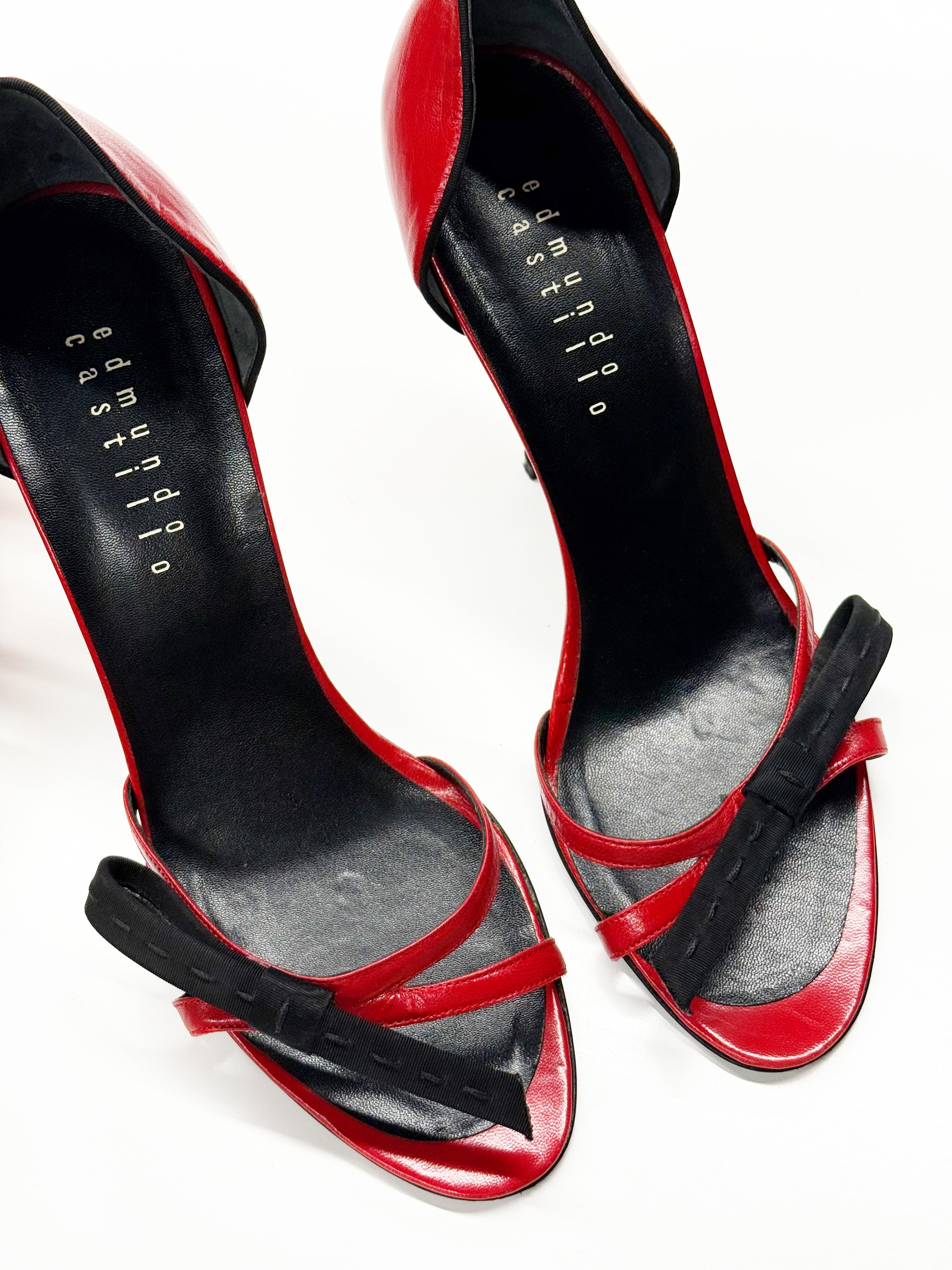 Edmundo Castillo Red Leather Heeled Sandals