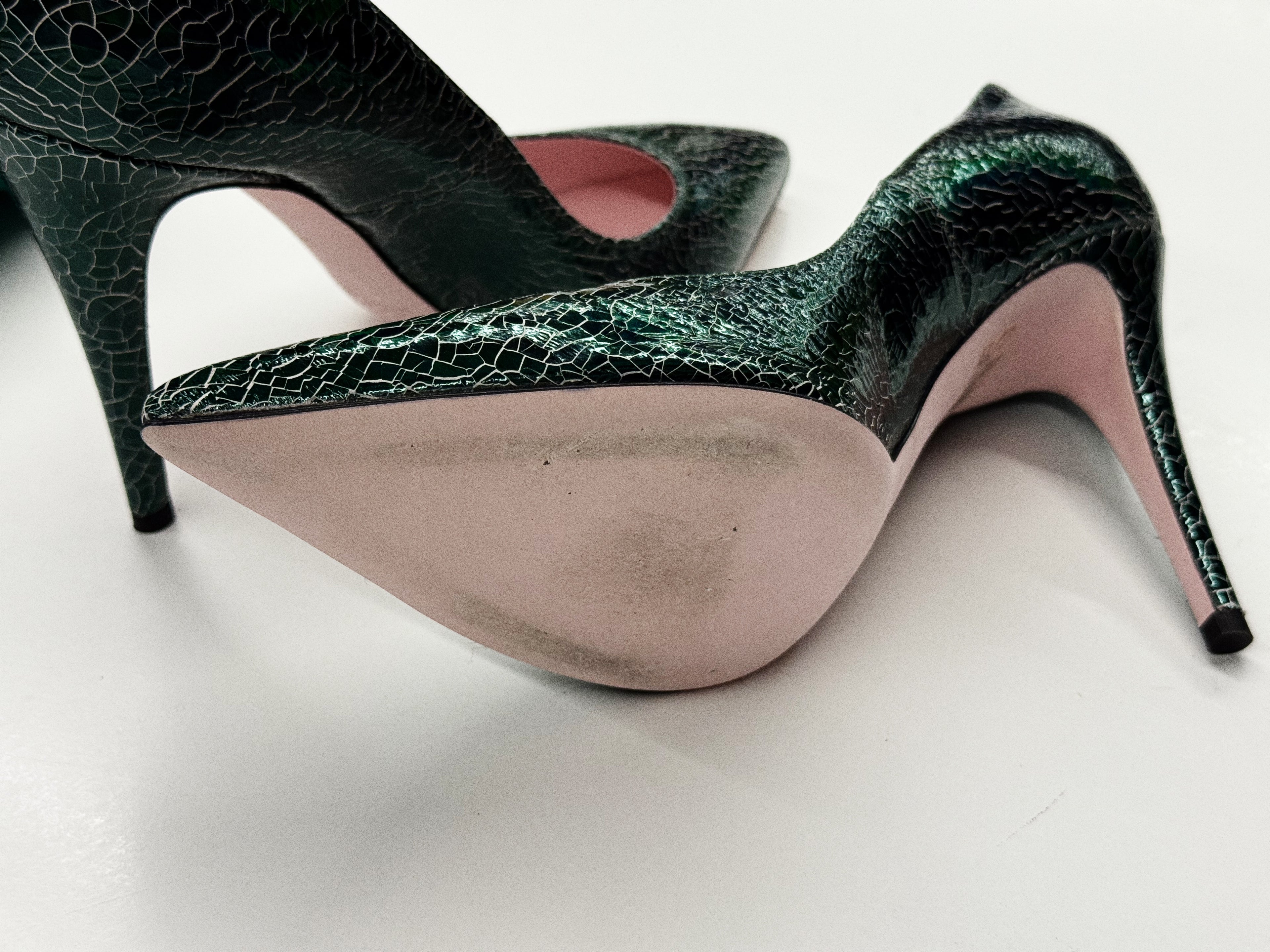 Giamba Paris Green Embossed Leather Pumps