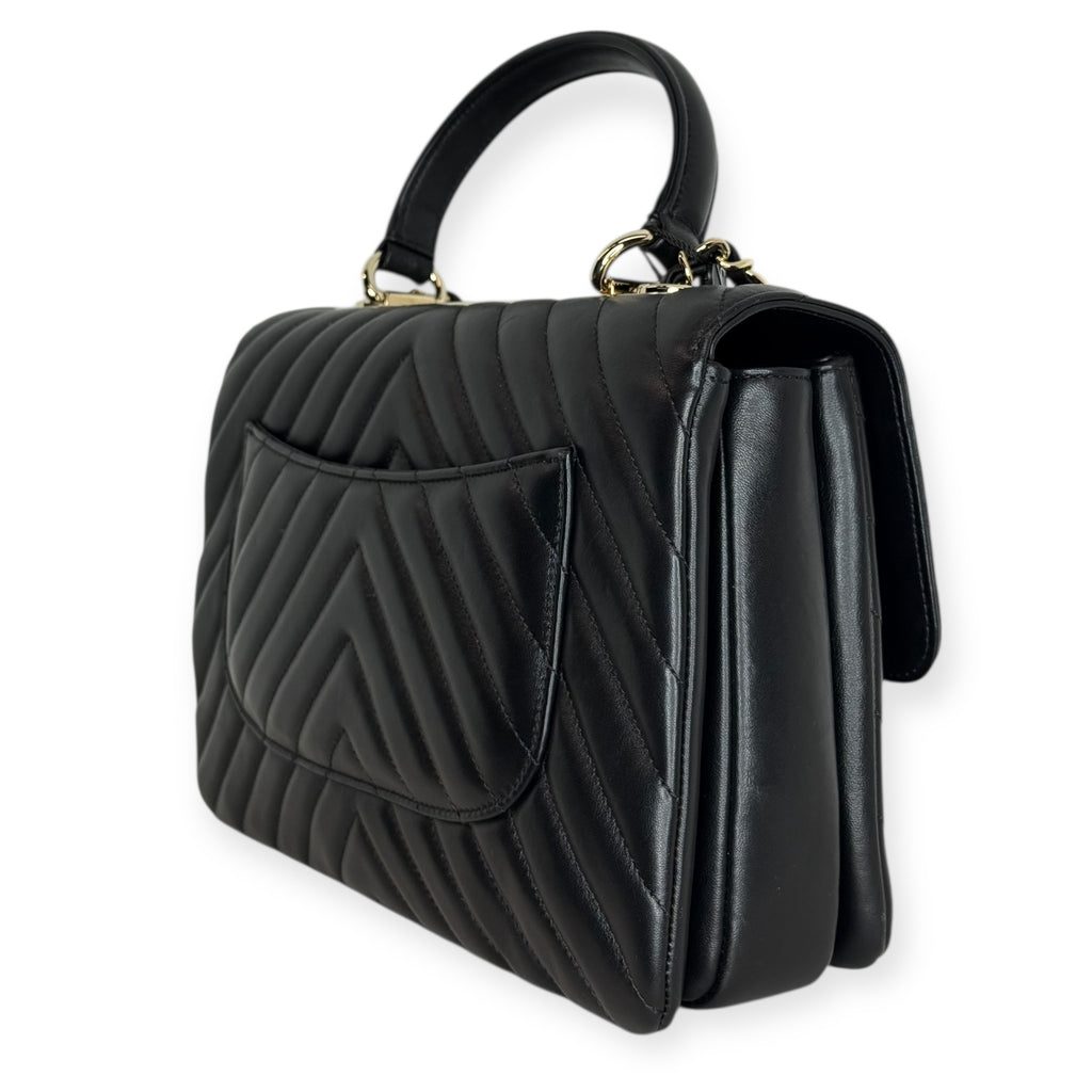 Chanel Chevron Caviar Top Handle Bag — Black Lambskin, Gold Hardware