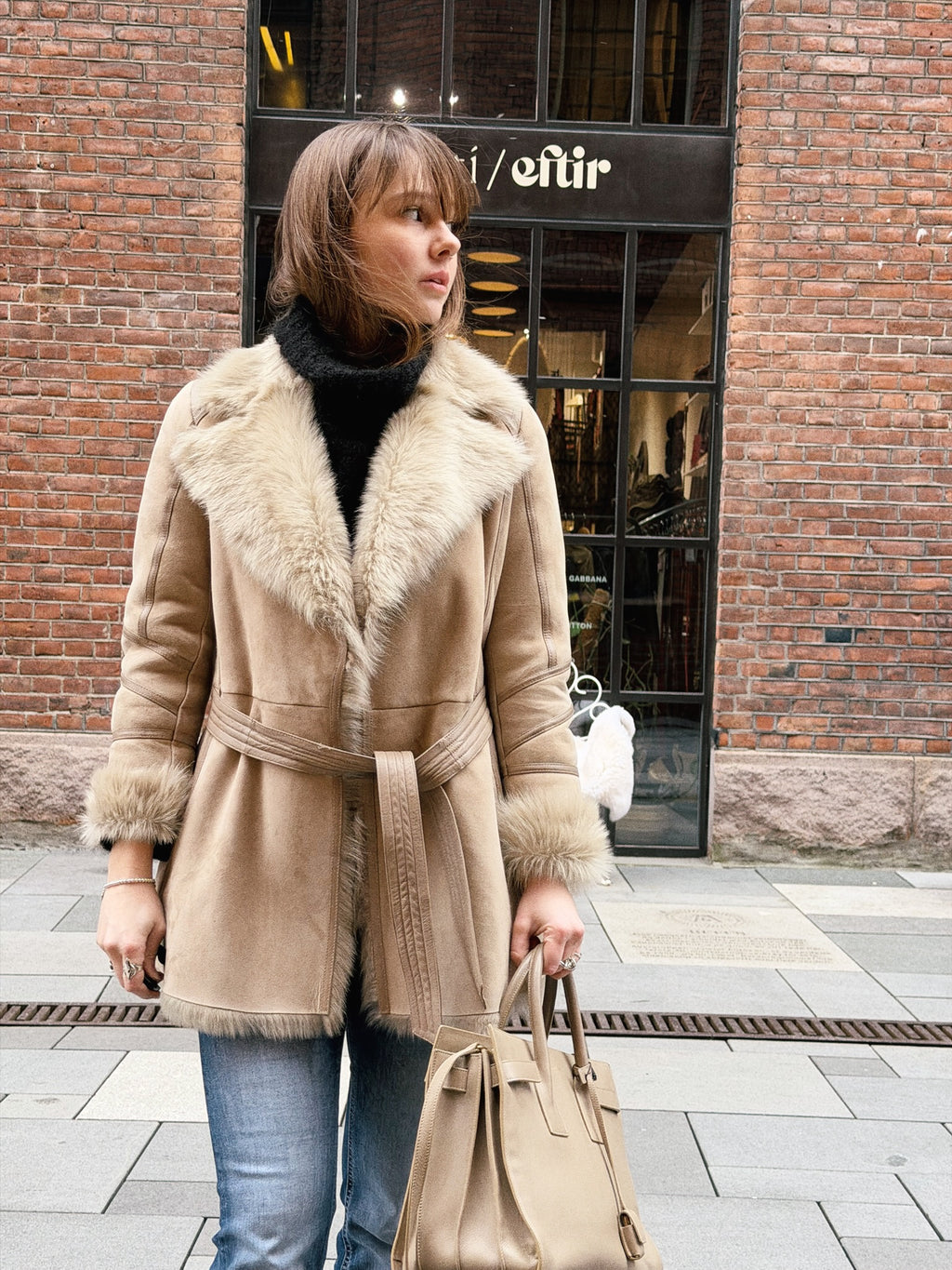 2NDDAY Shearling Coat with Natural Fur Trim