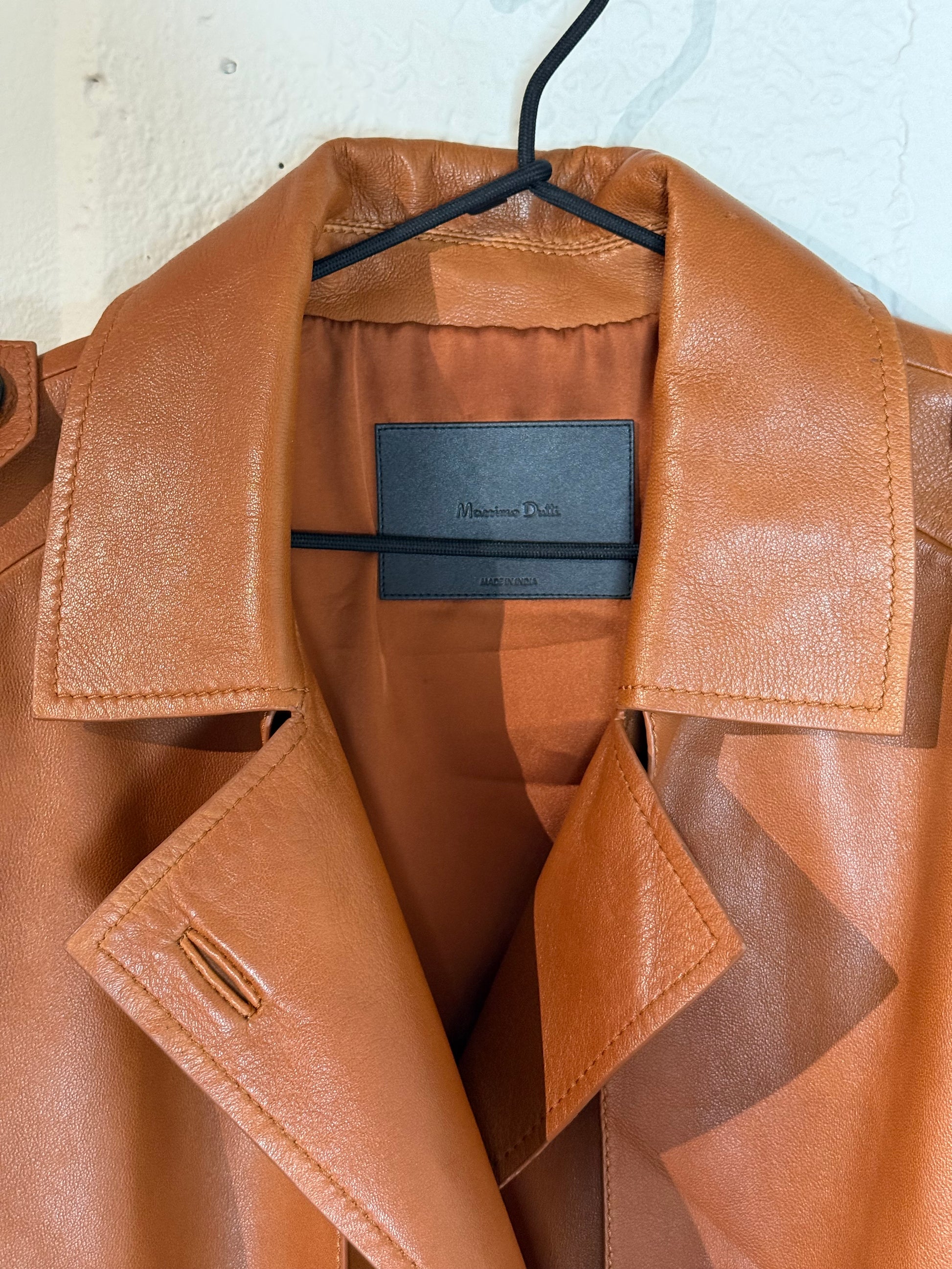 MASSIMO DUTTI LEATHER TRENCH COAT – CAMEL – SIZE L