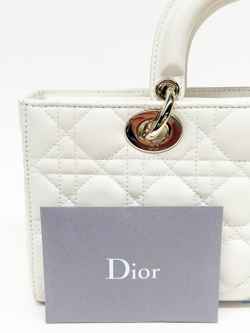 Christian Dior Lady Dior Medium – White Cannage Lambskin, Gold Hardware