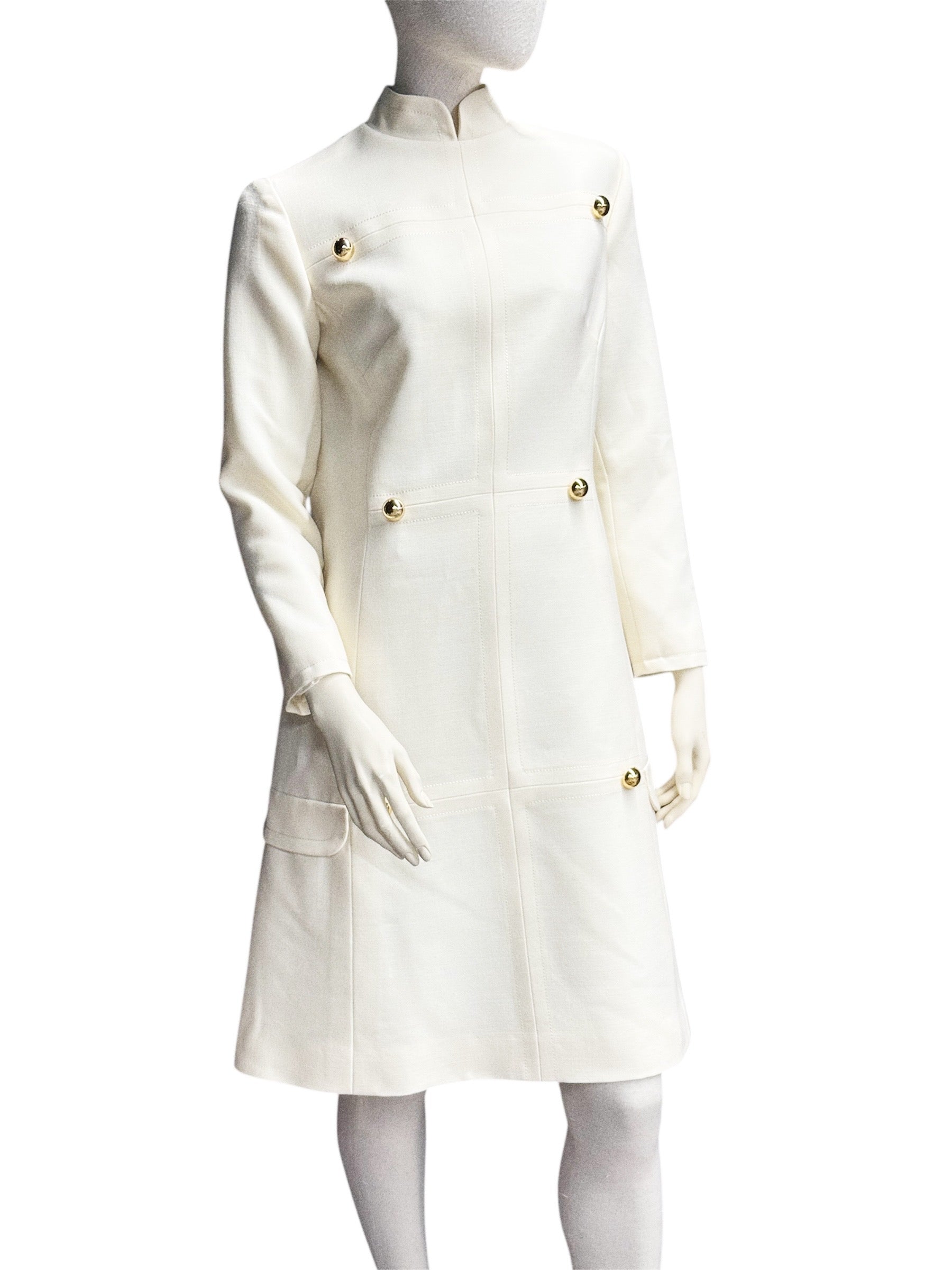 Vintage ALGО White A-Line Dress with Gold Buttons