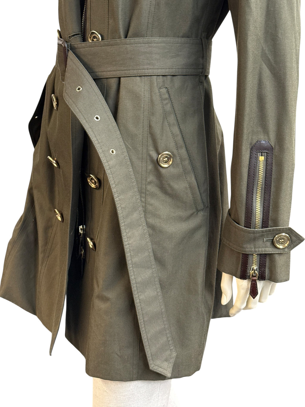 BURBERRY PRORSUM Olive Green Double-Breasted Trench Coat - EU 42