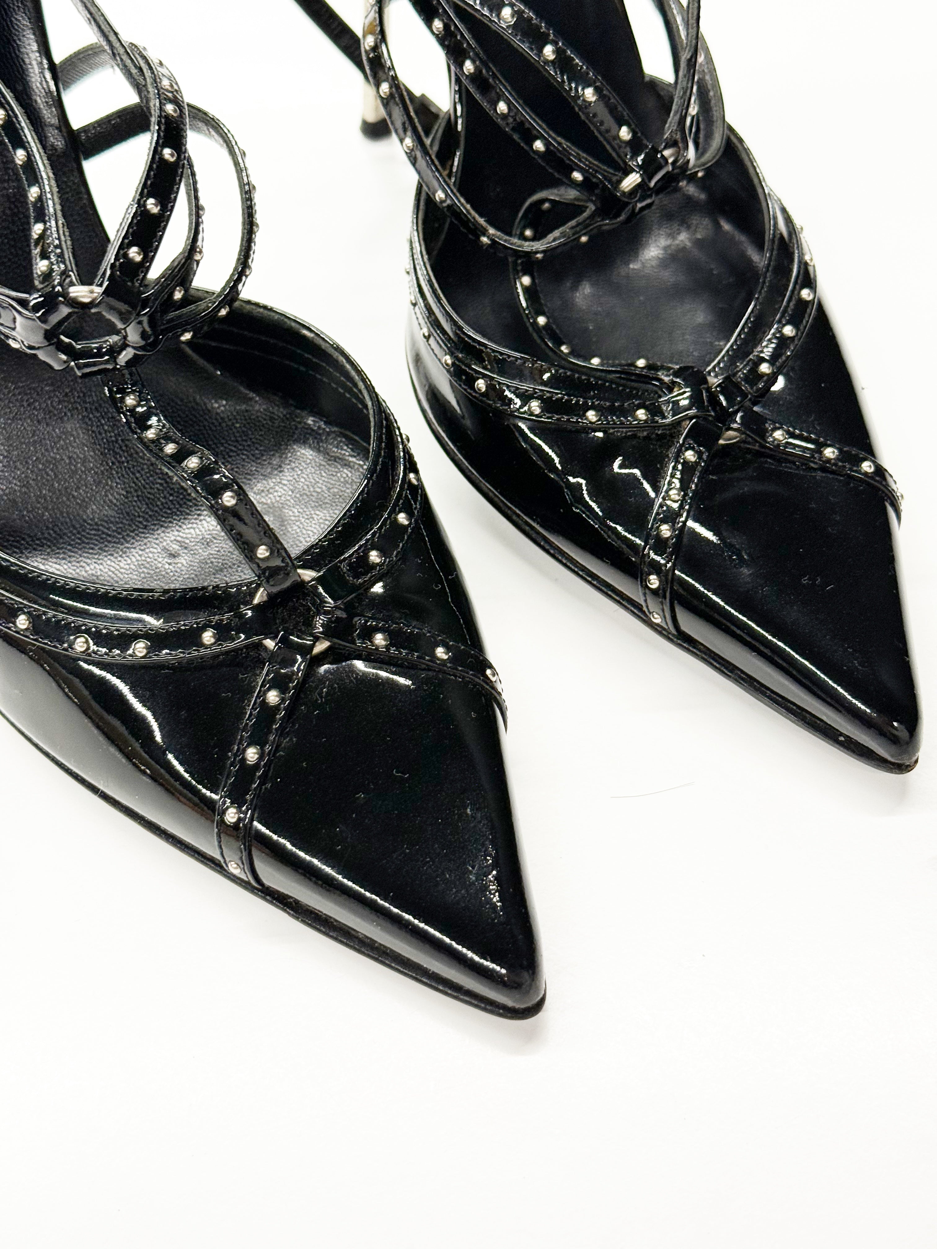 Dior Black Patent Leather Strappy Heels