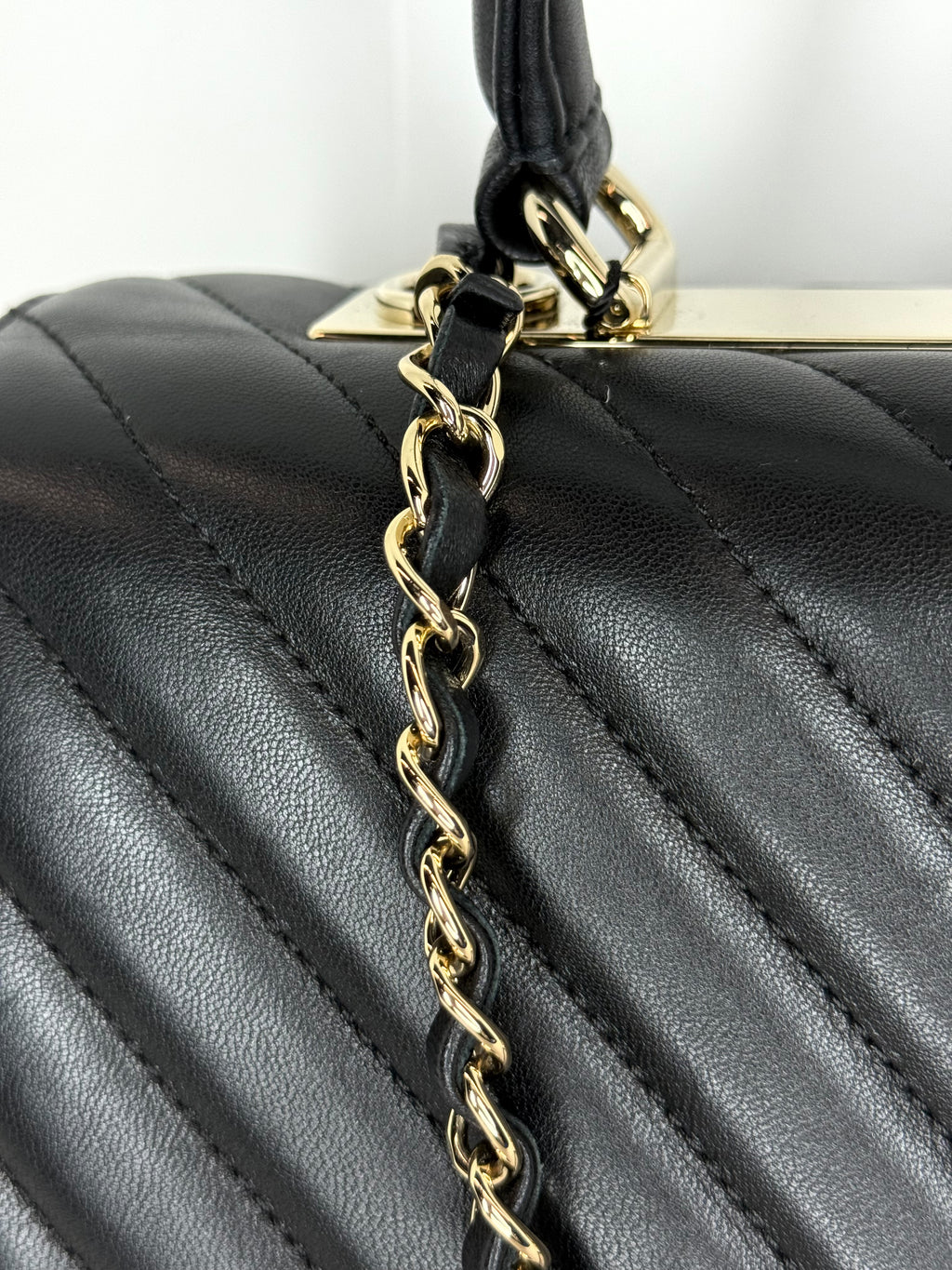 Chanel Chevron Caviar Top Handle Bag — Black Lambskin, Gold Hardware