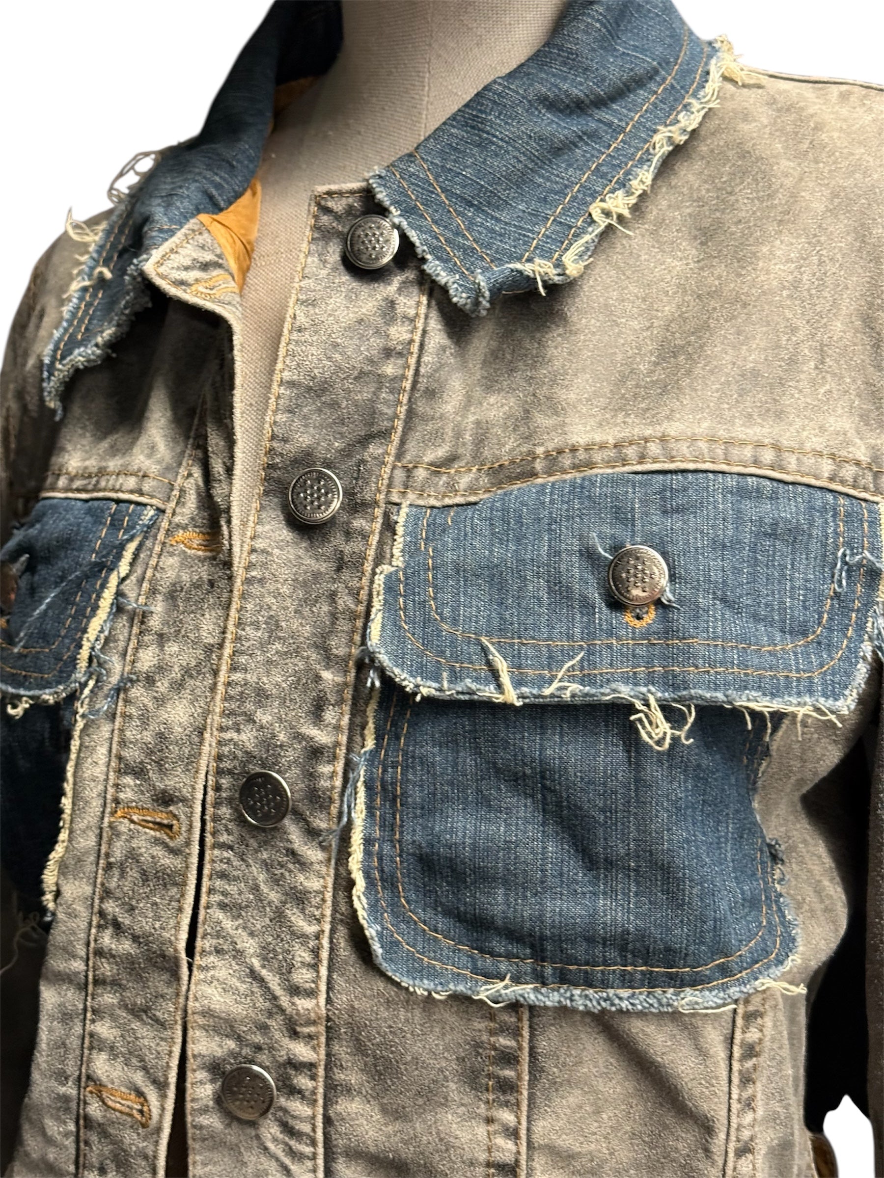Distressed Contrast Denim Jacket