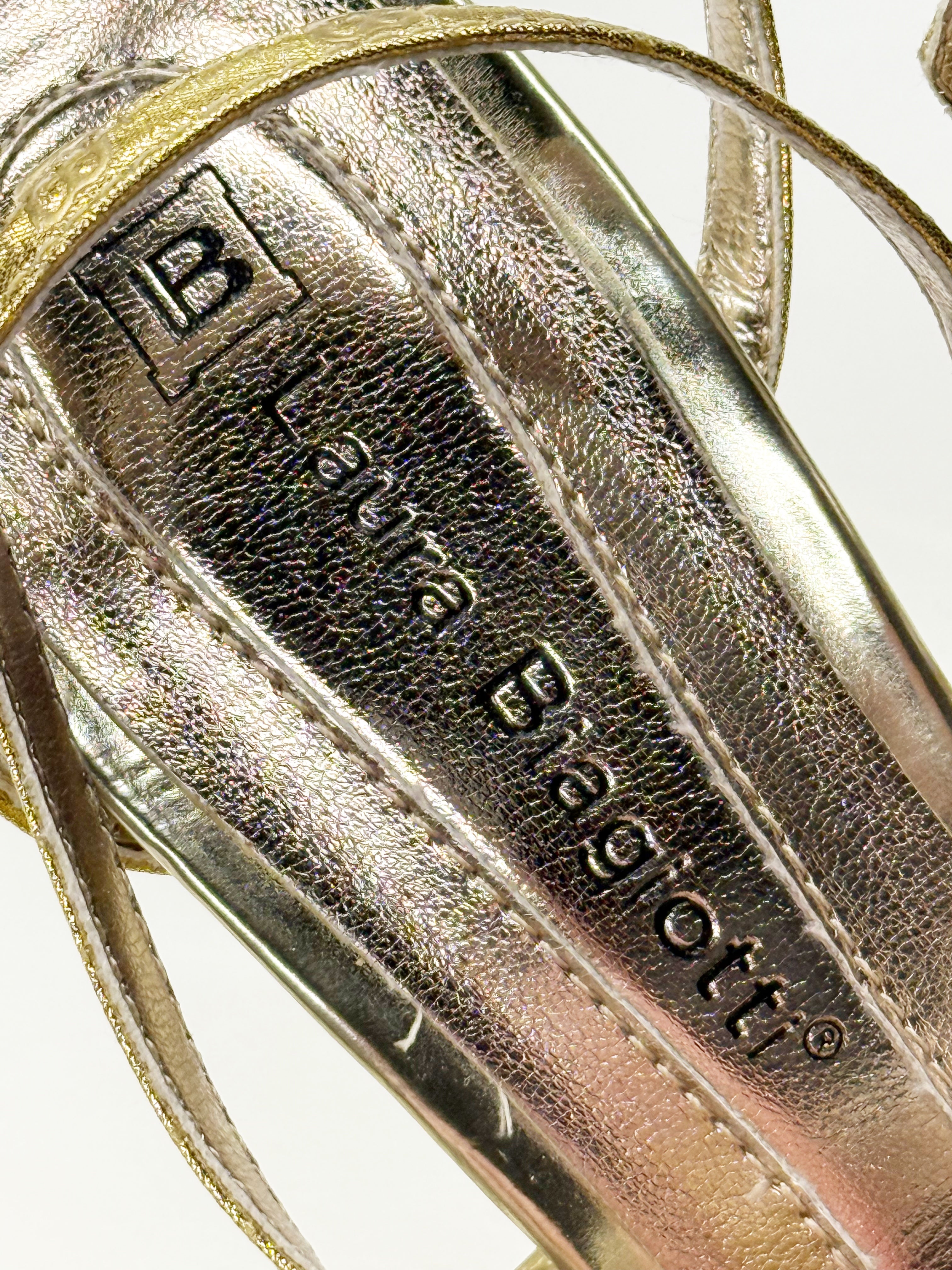 Laura Biagiotti Gold High-Heel Sandals with Crystal Embellishments