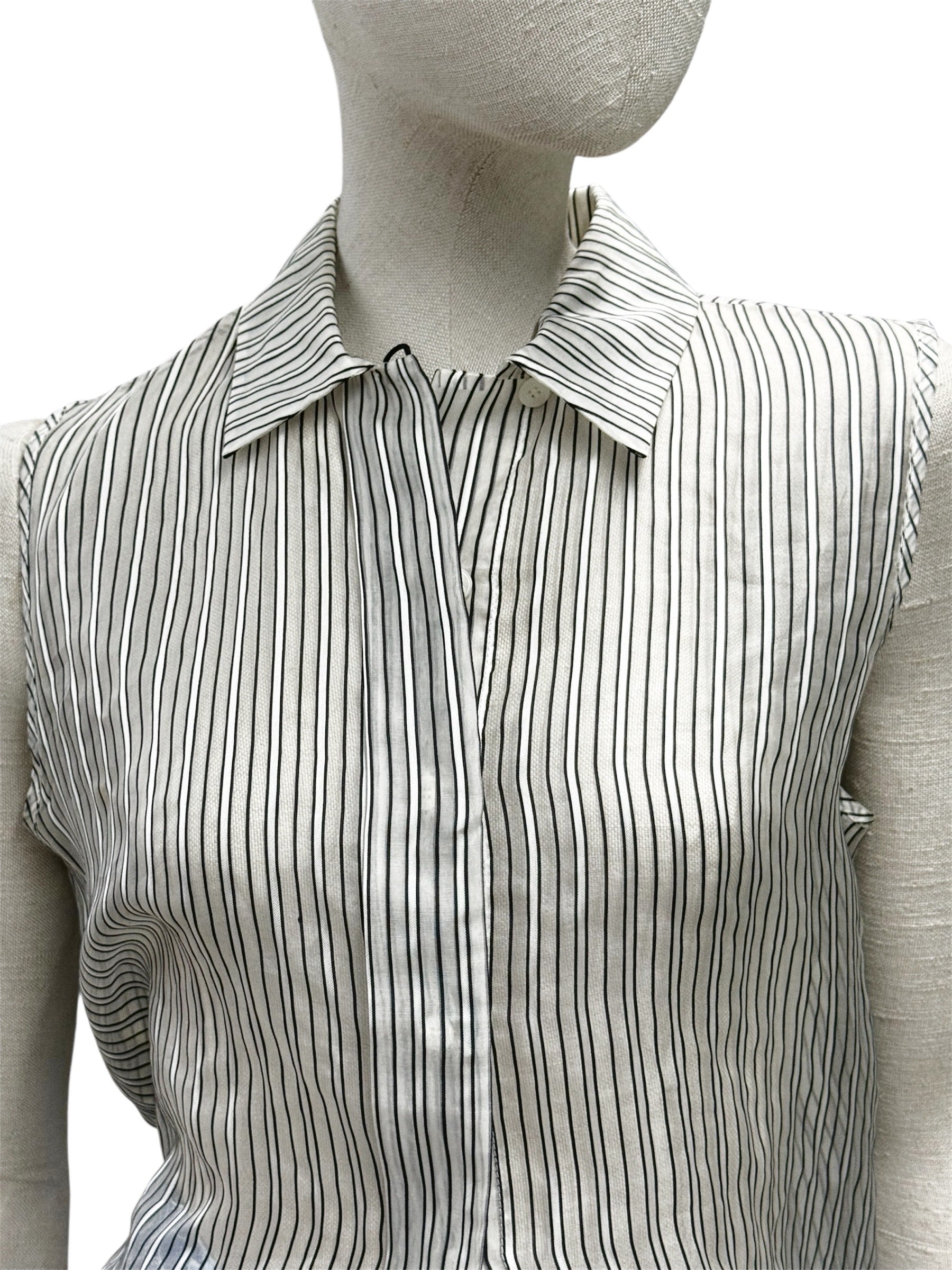 Yves Saint Laurent Variation Striped Sleeveless Blouse