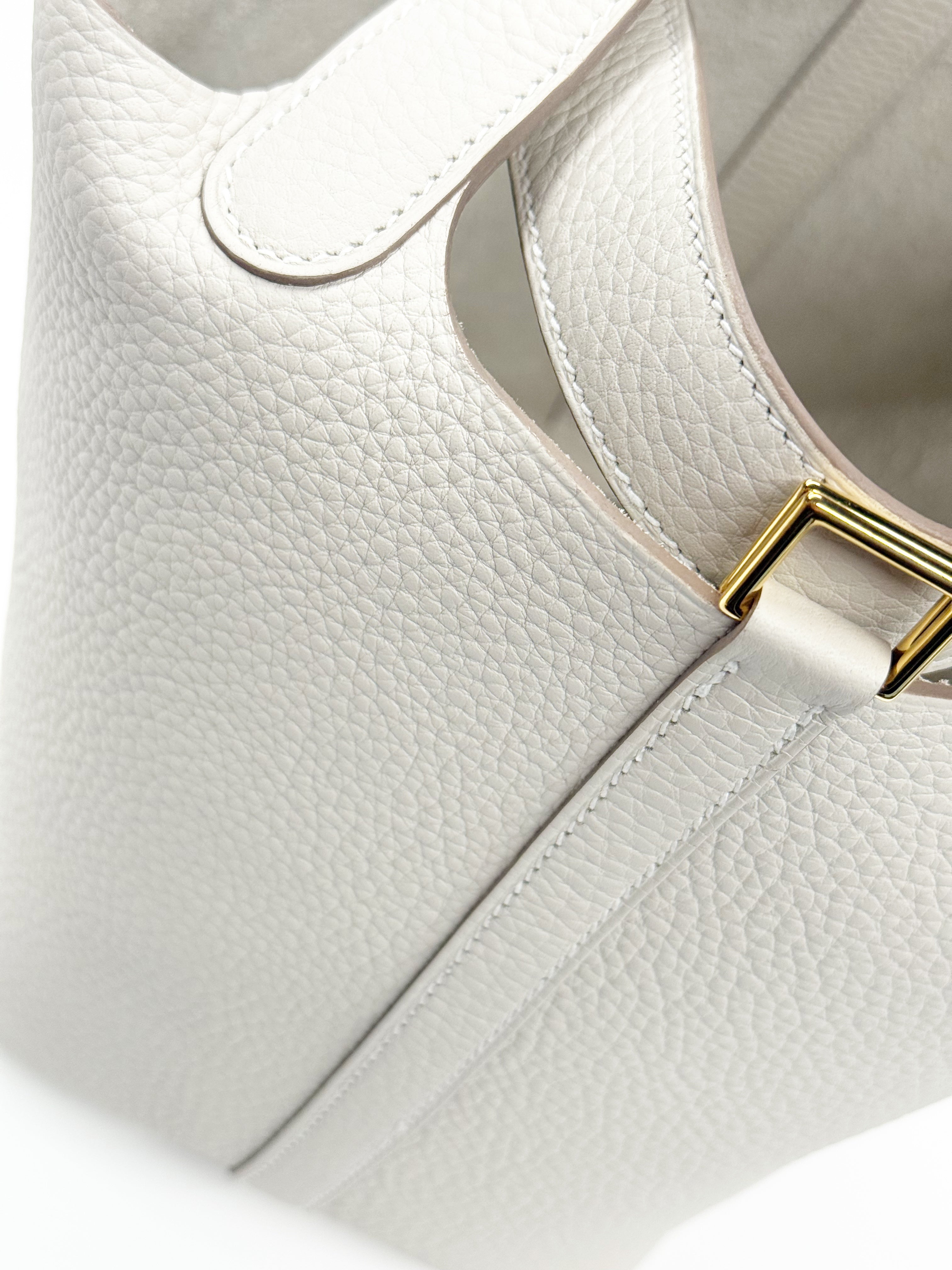 Hermès Picotin Lock PM Bag in White Clemence Leather (Full Set, New Condition)
