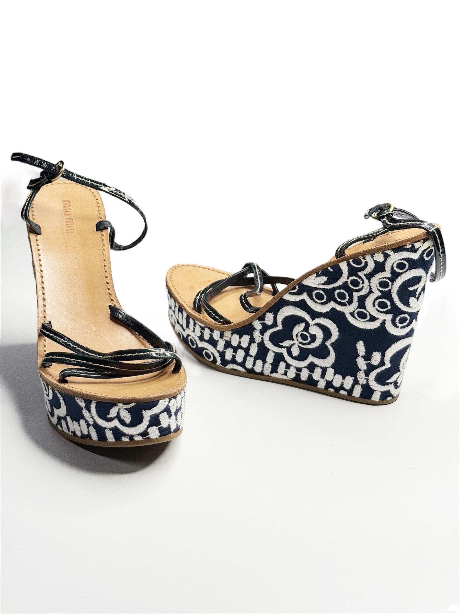 Miu Miu Embroidered Wedge Sandals