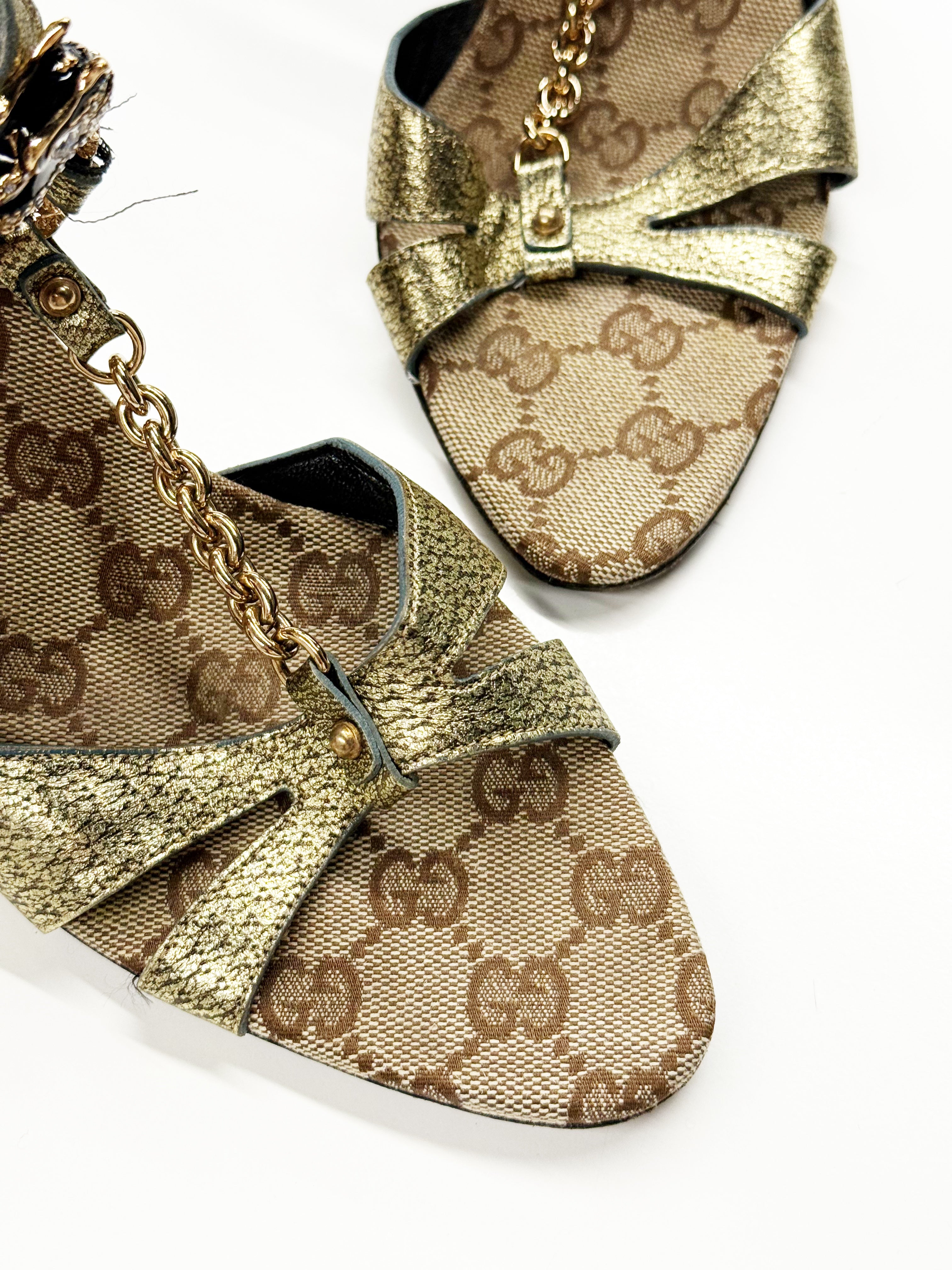 Gucci Metallic GG Monogram Chain Sandals