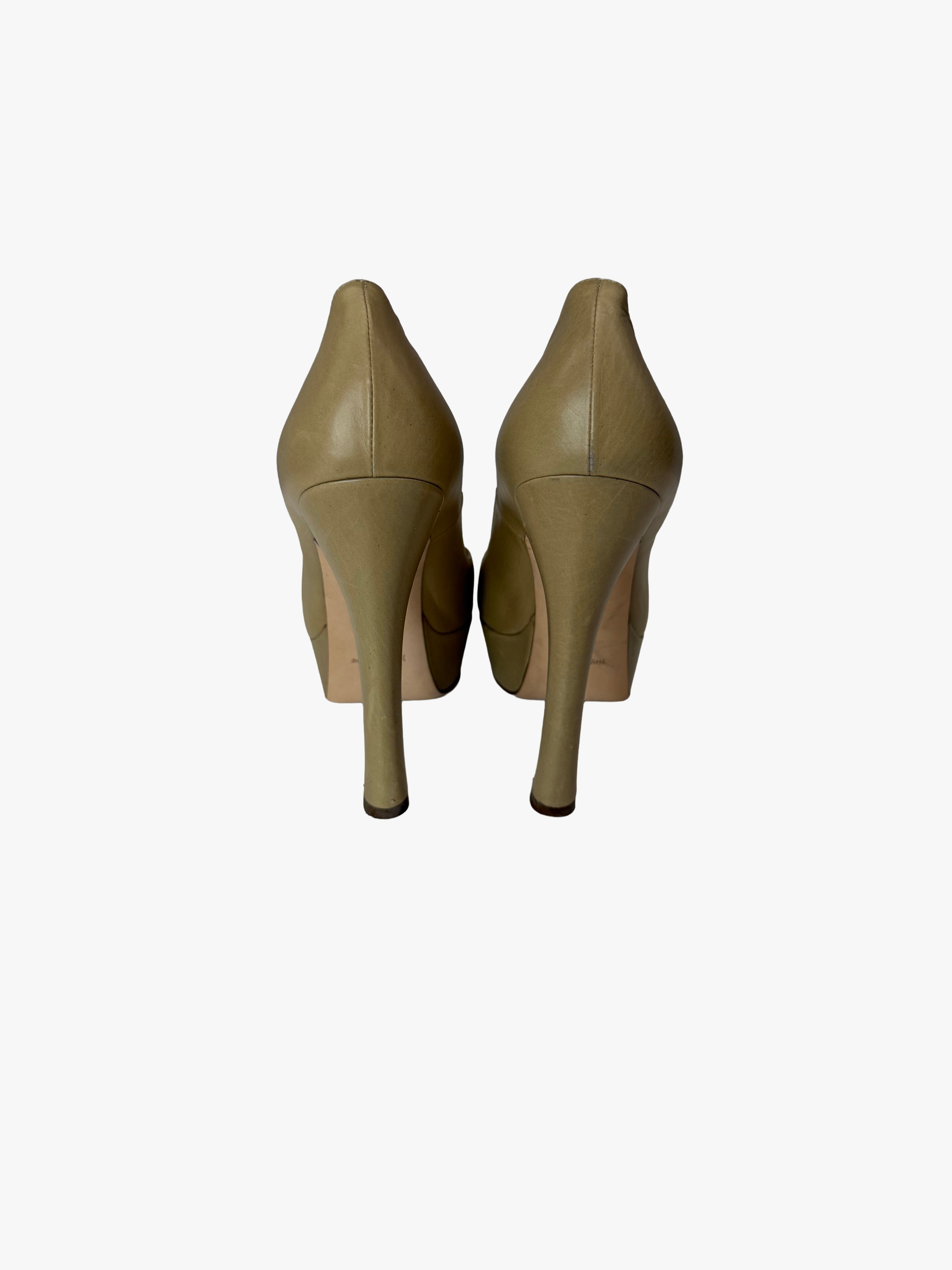 Yves Saint Laurent Palais Leather Peep-Toe Pumps
