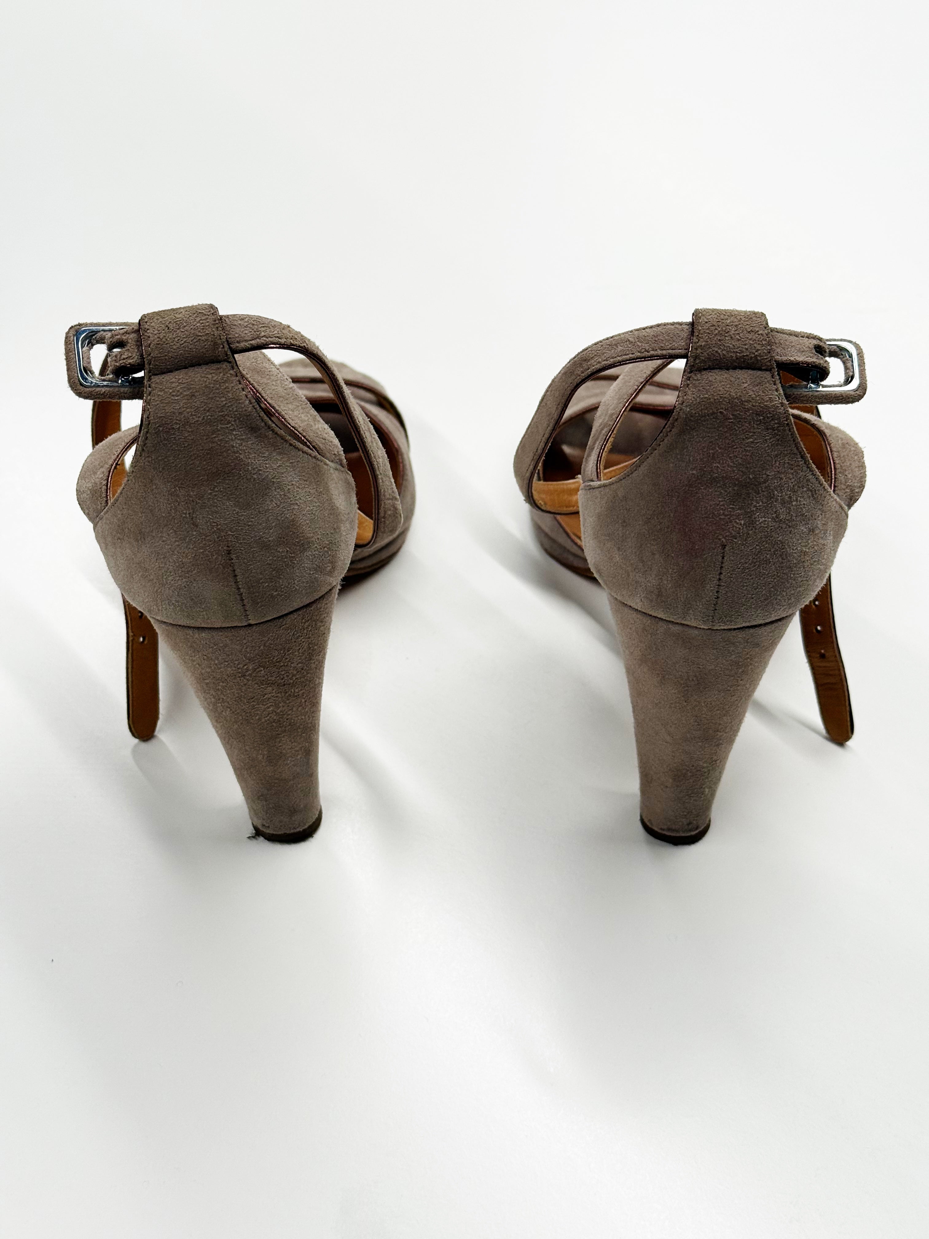 Hermès Suede Heeled Sandals