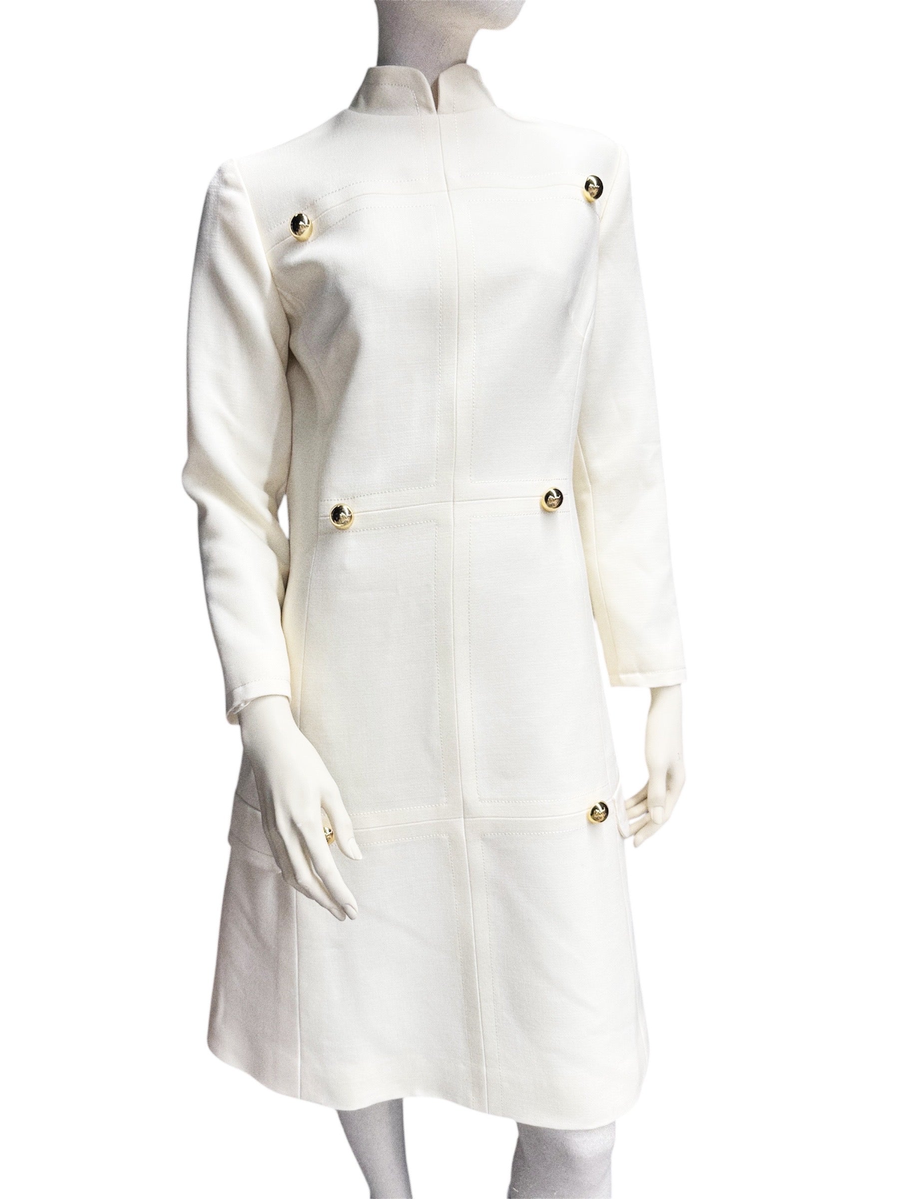 Vintage ALGО White A-Line Dress with Gold Buttons