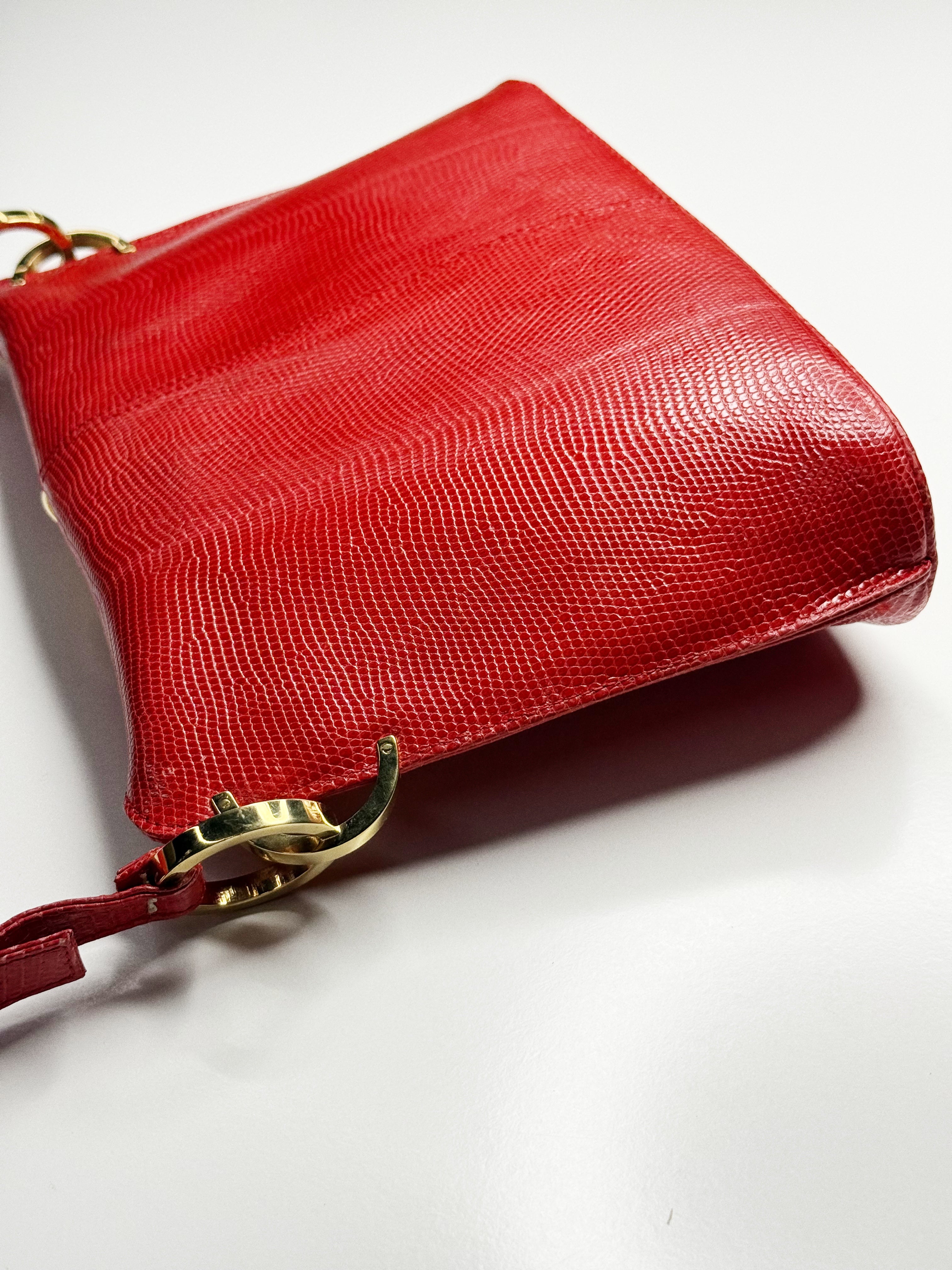 Valentino Garavani Red Lizard-Effect Leather Shoulder Bag