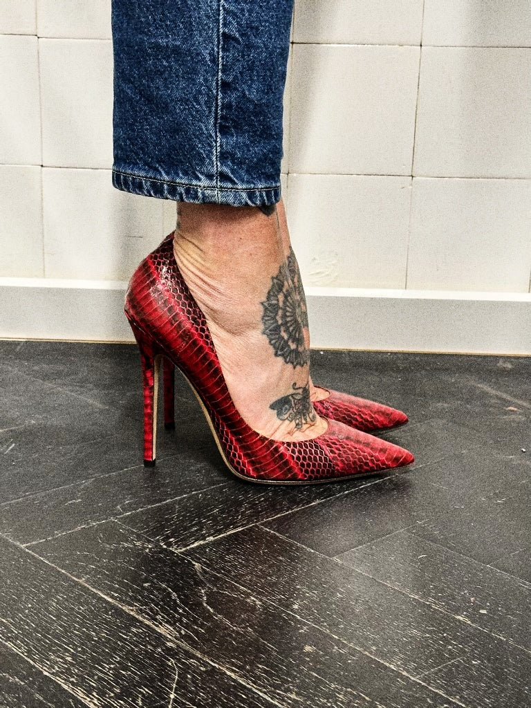 Jimmy Choo Red Python-Effect Leather Pumps