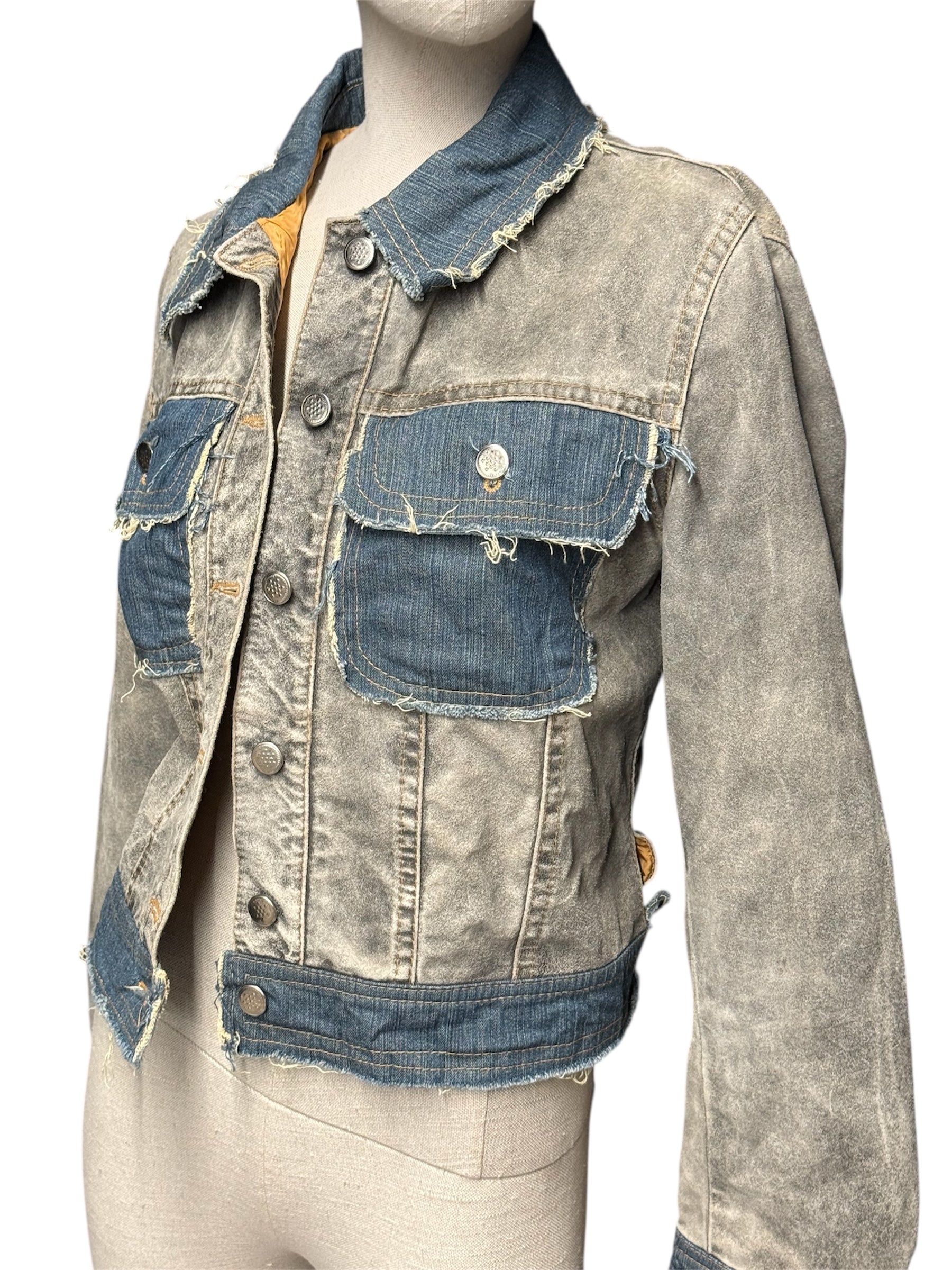 Distressed Contrast Denim Jacket