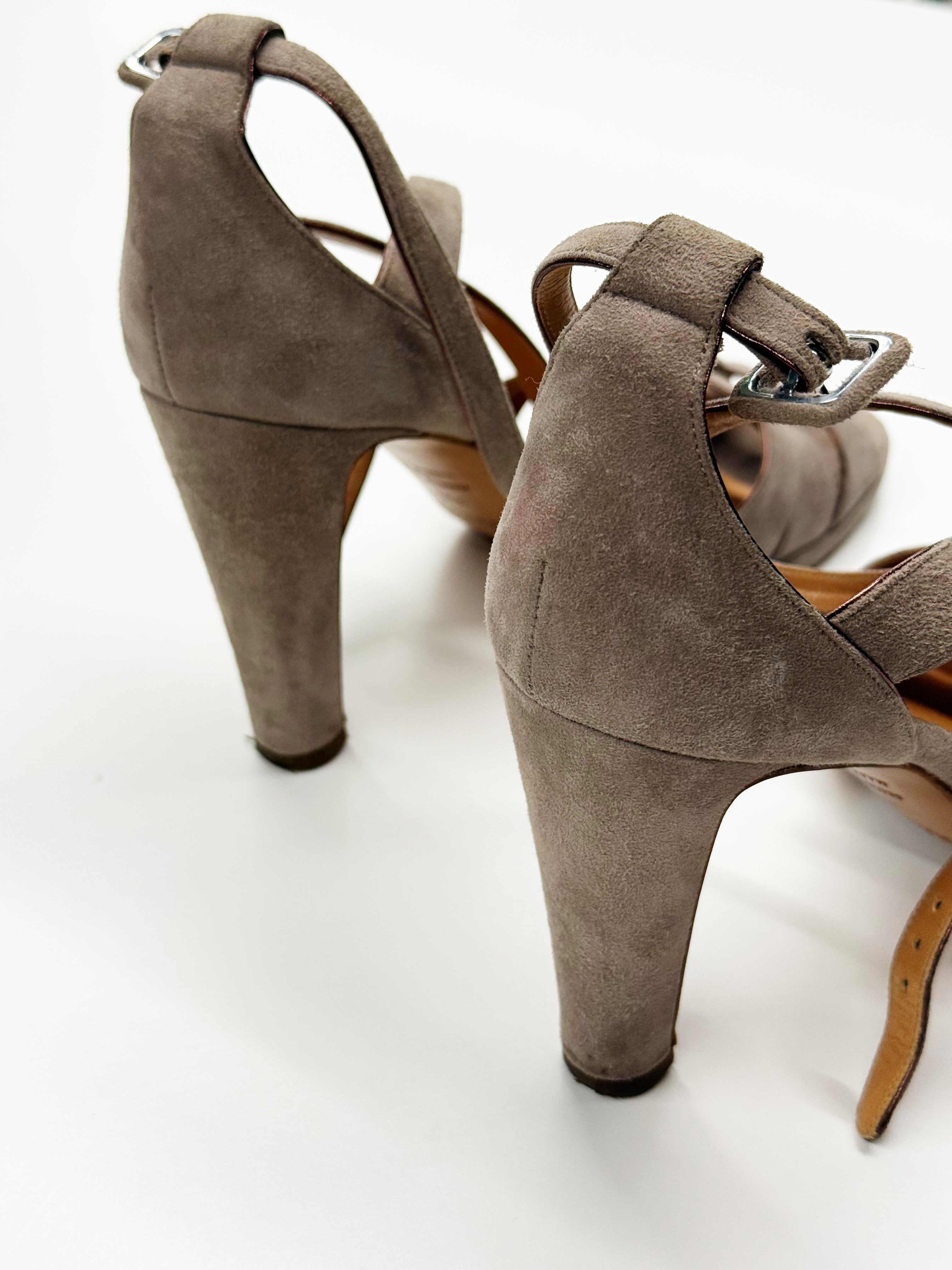 Hermès Suede Heeled Sandals