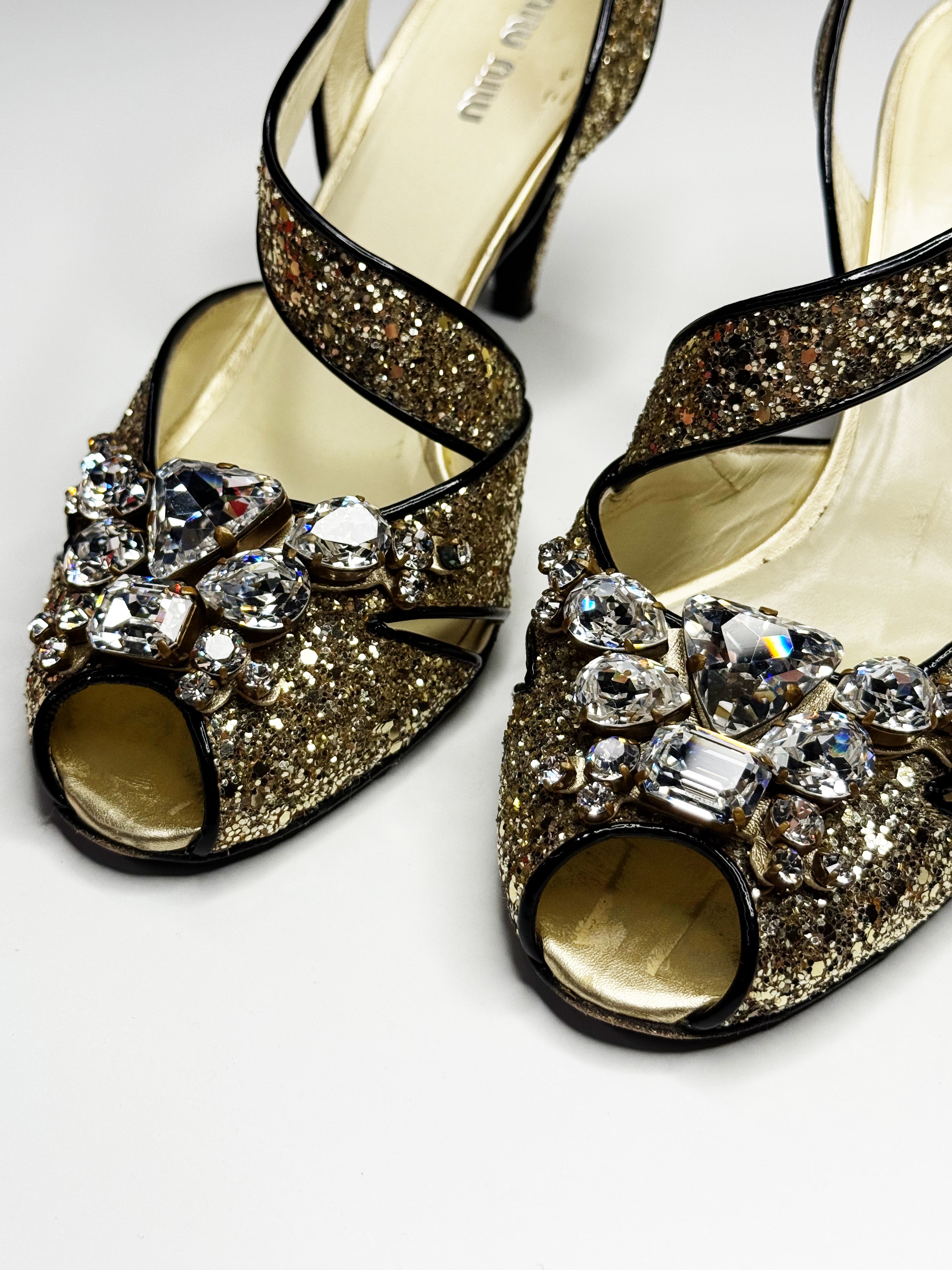 Miu Miu Glitter Crystal Embellished Heels