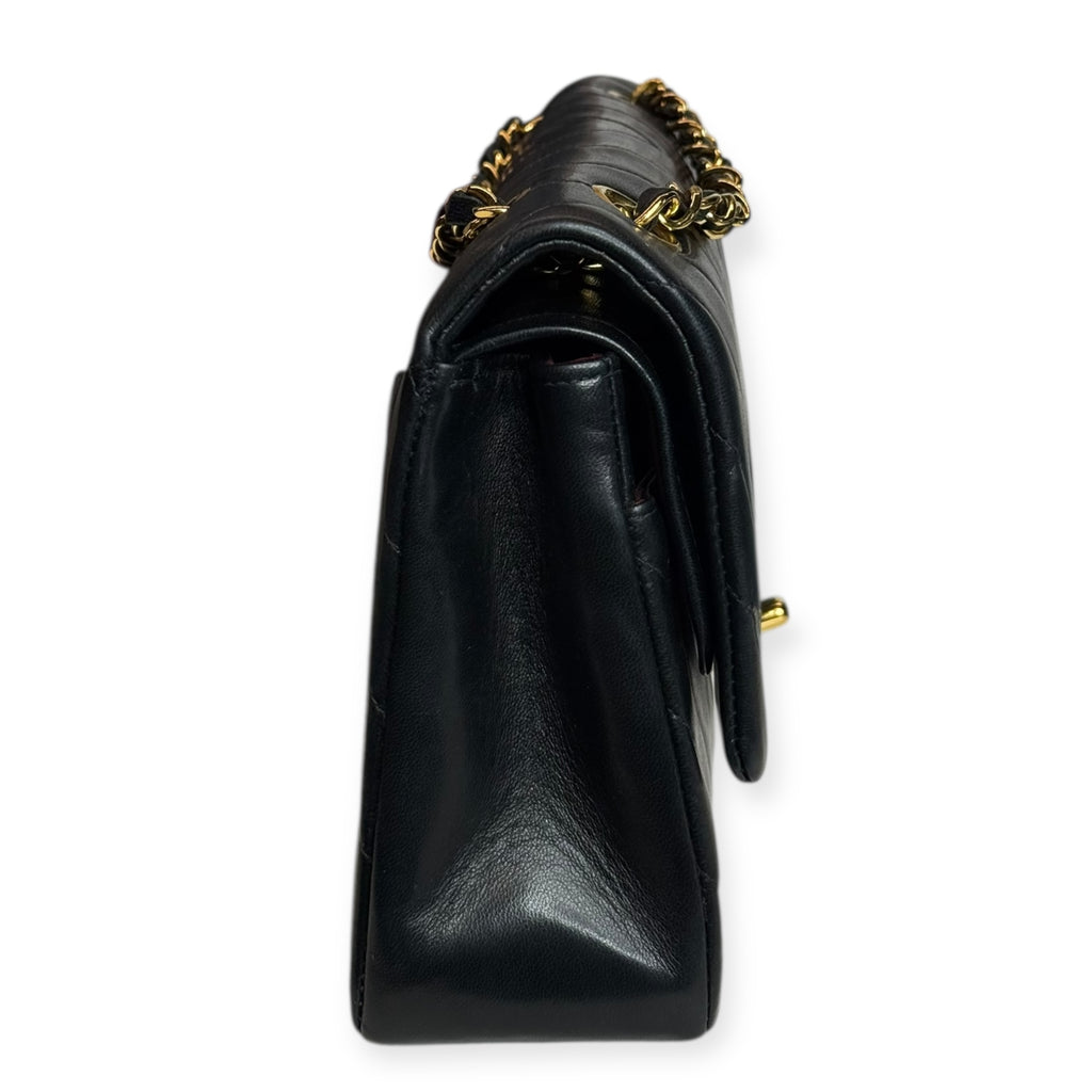 Chanel Vintage Double Flap Medium Chevron Bag — Black Lambskin, 24K