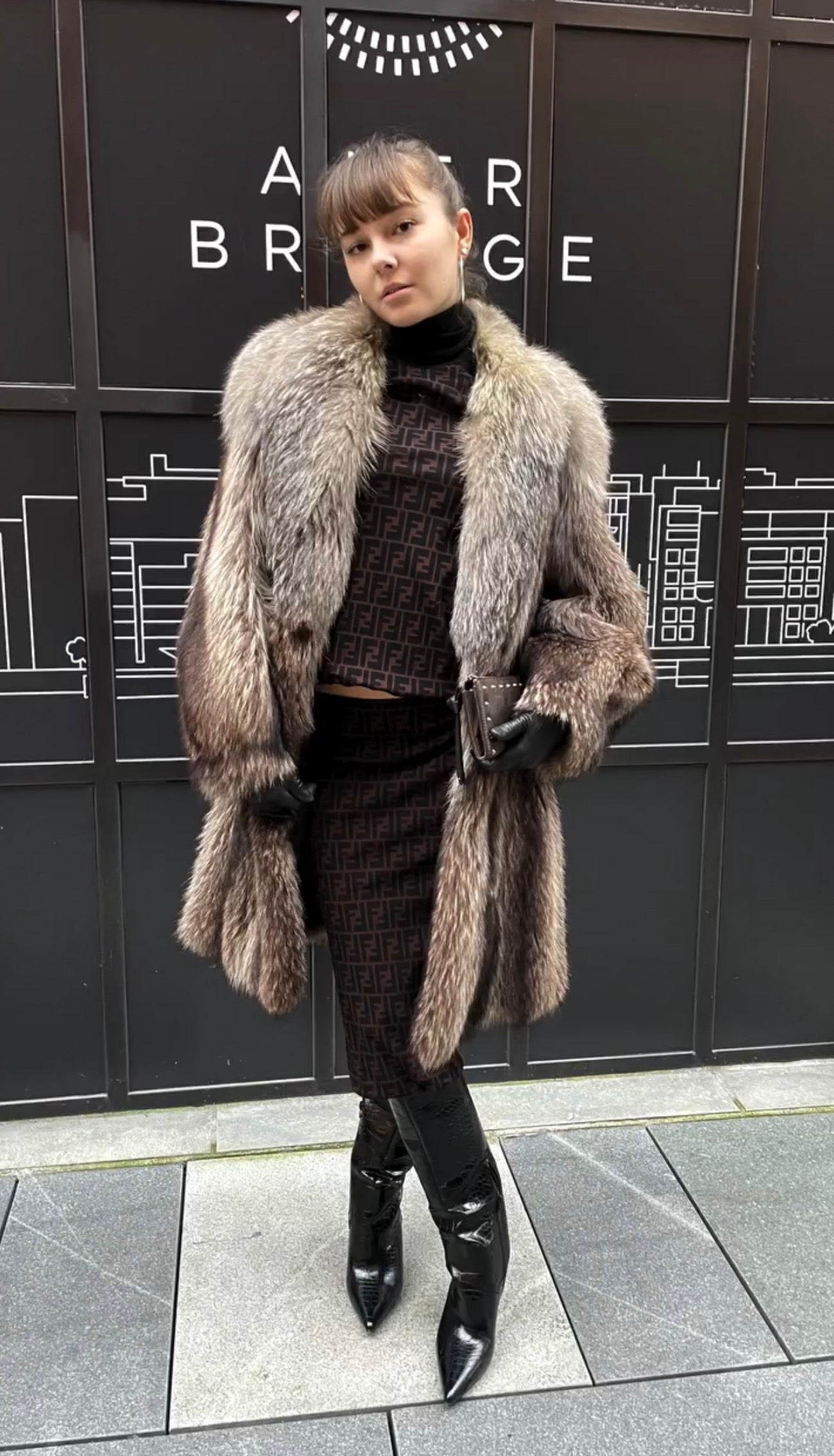 Fendi Maglia Vintage Black Two-Piece Set — Turtleneck Top & Skirt, Made in Italy