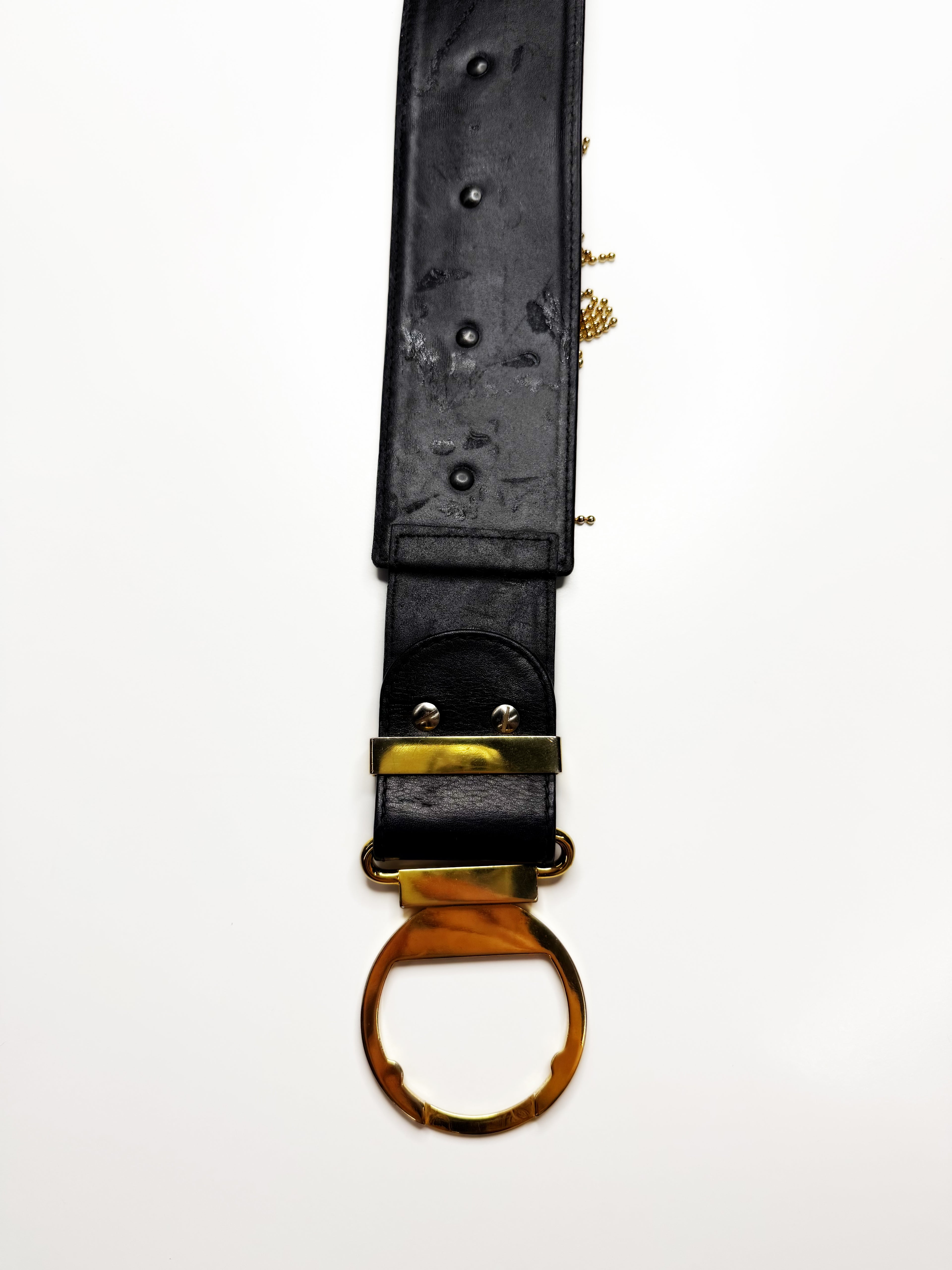 GIANNI VERSACE Black Leather Medusa Chain Belt