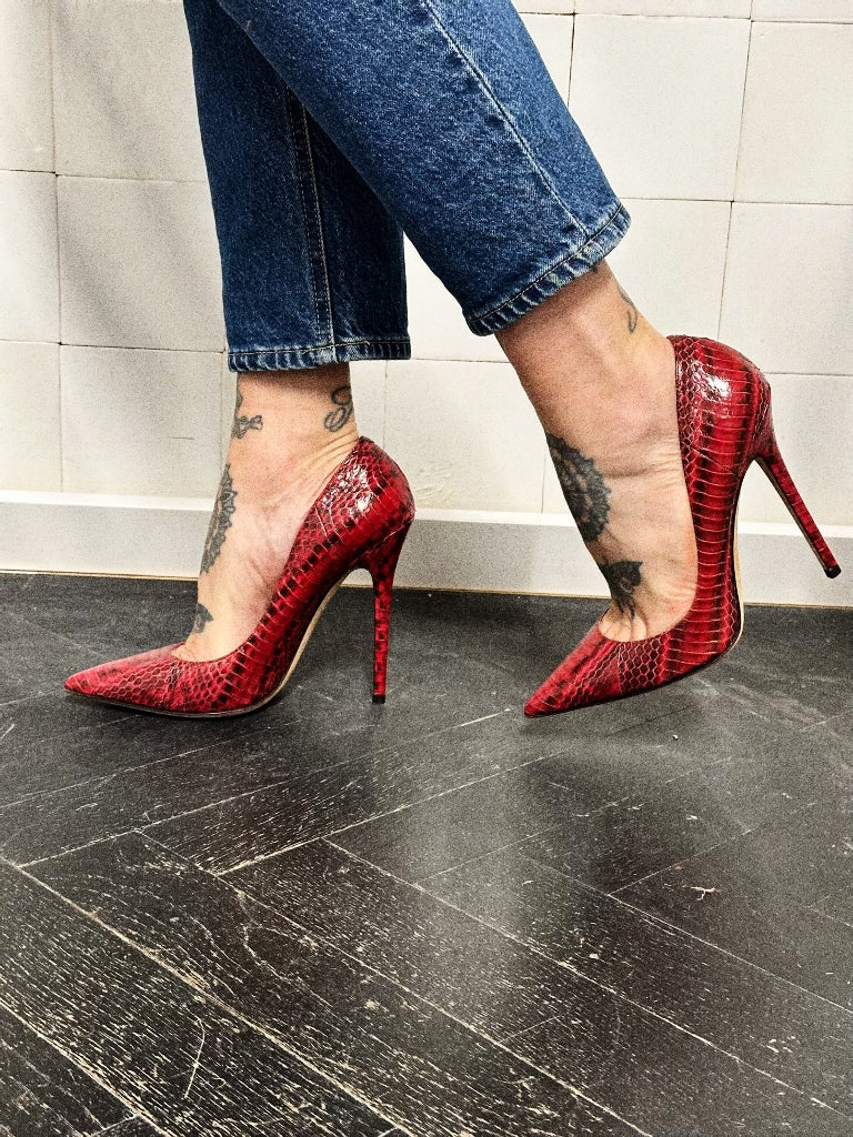 Jimmy Choo Red Python-Effect Leather Pumps