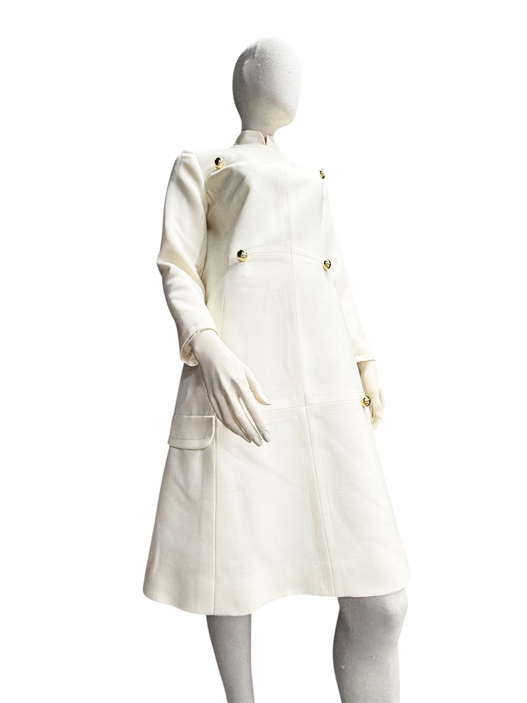 Vintage ALGО White A-Line Dress with Gold Buttons
